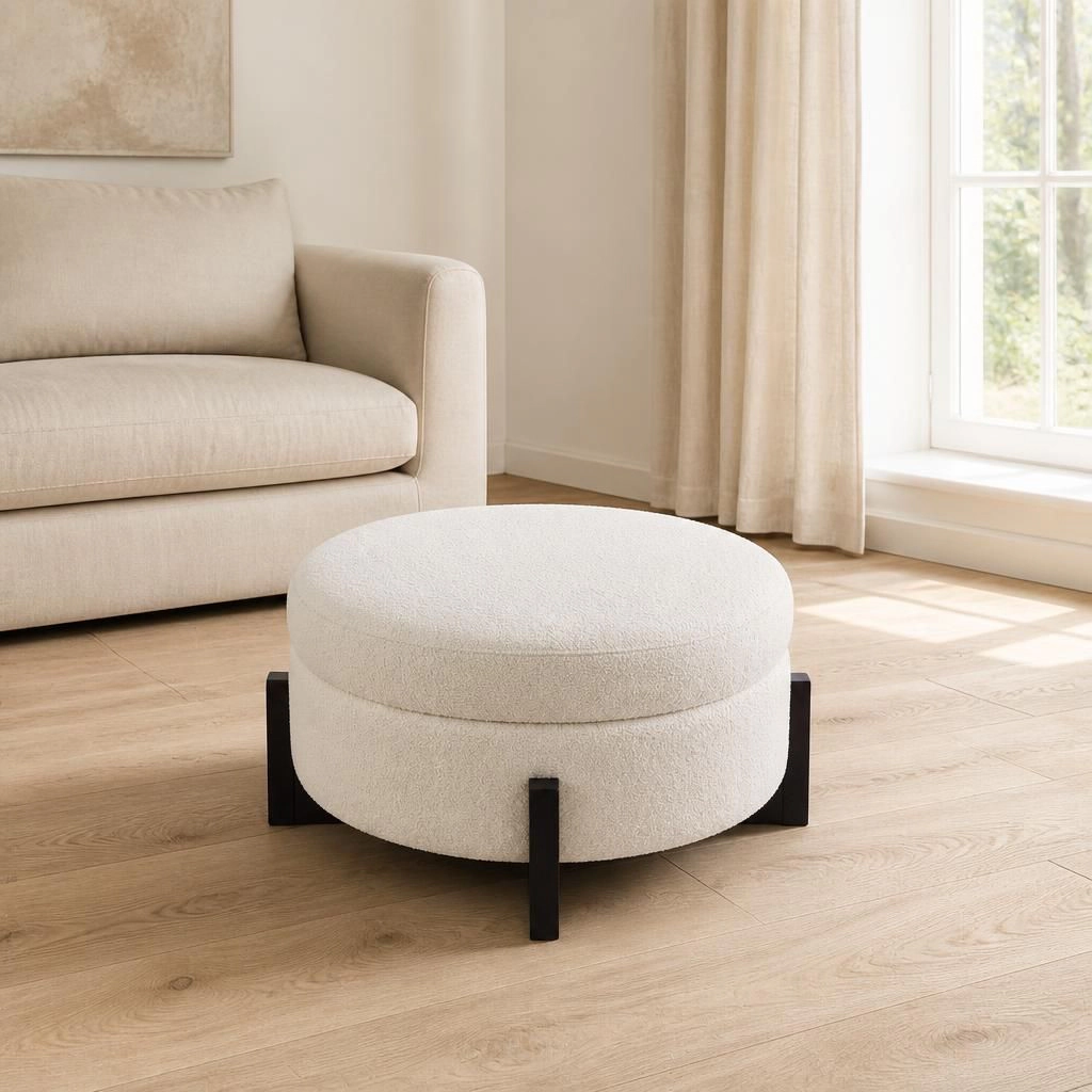 GOODSILO Round Oversized Sherpa Upholstered Foot Rest Ottoman