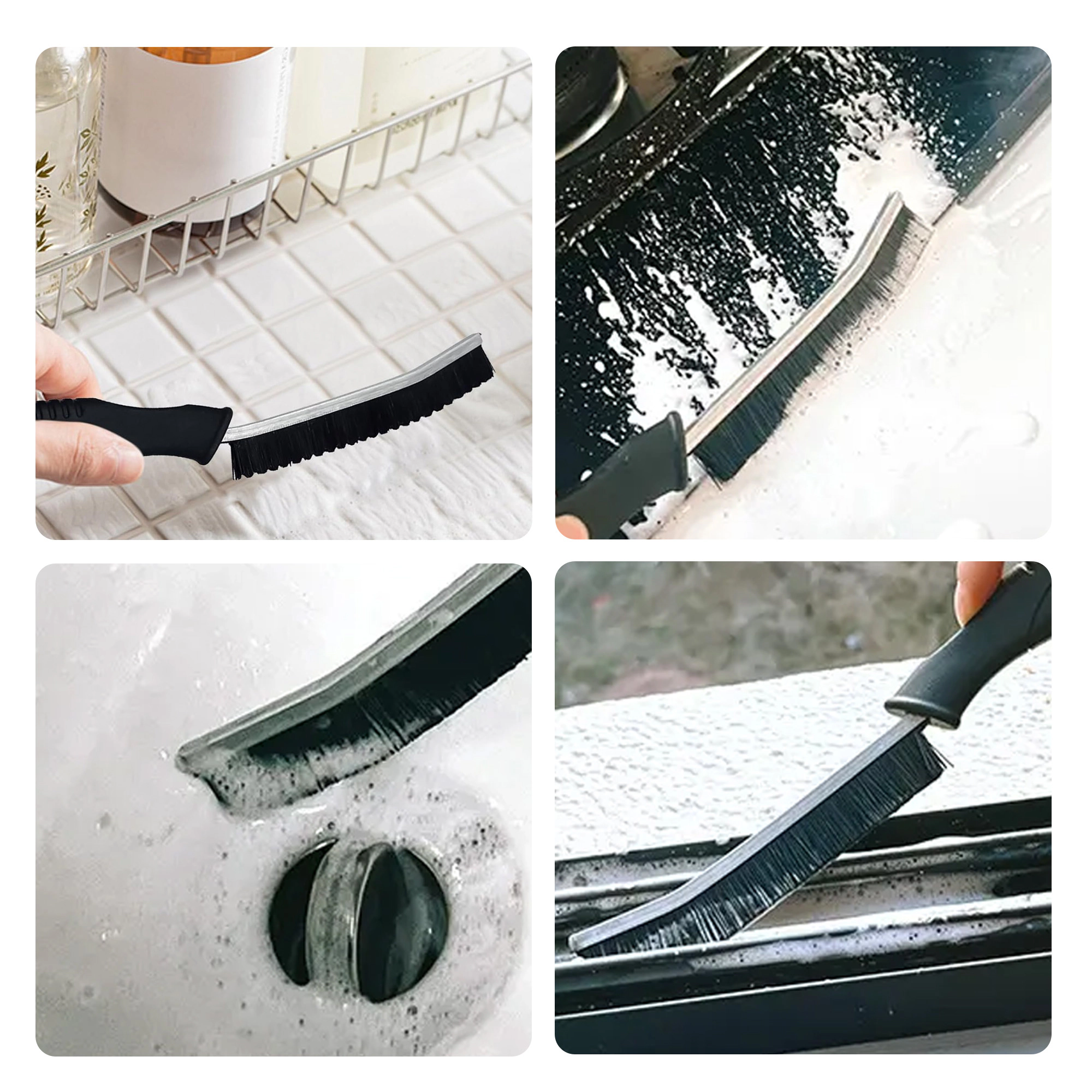 Cheer Collection 3-Pack Crevice Cleaning Brushes for Grout, Window Tracks, Drains and Corners