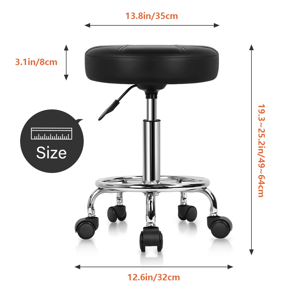 KKTONER Round Rolling Stool Chair PU Leather Height Adjustable Swivel Drafting Work SPA Shop Medical Salon Stools