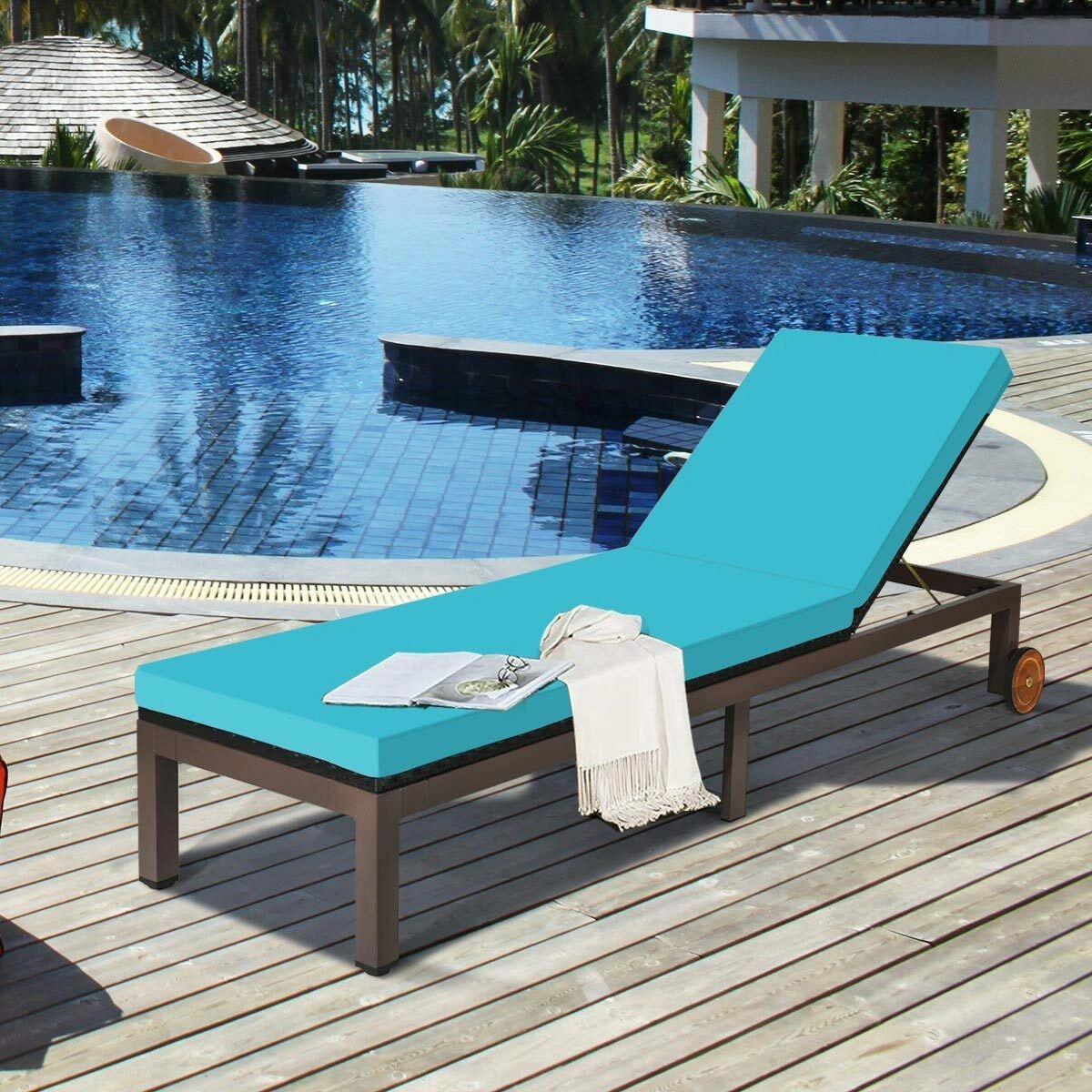 LJG Back Adjustable Cushioned Patio Rattan Lounge Chair