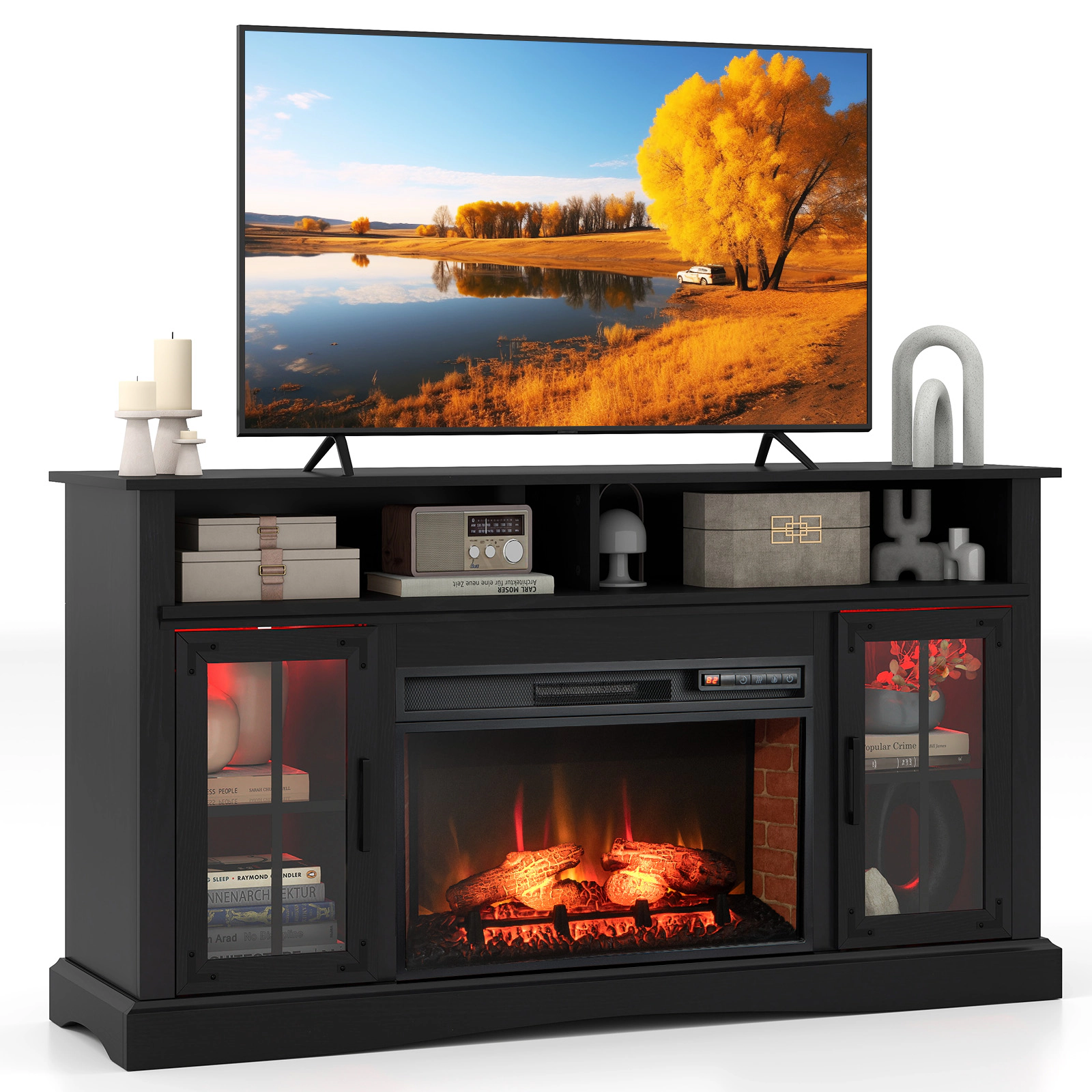 LJG Fireplace TV Stand with Remote Controls and Thermostat for TVs up to 50 Inch