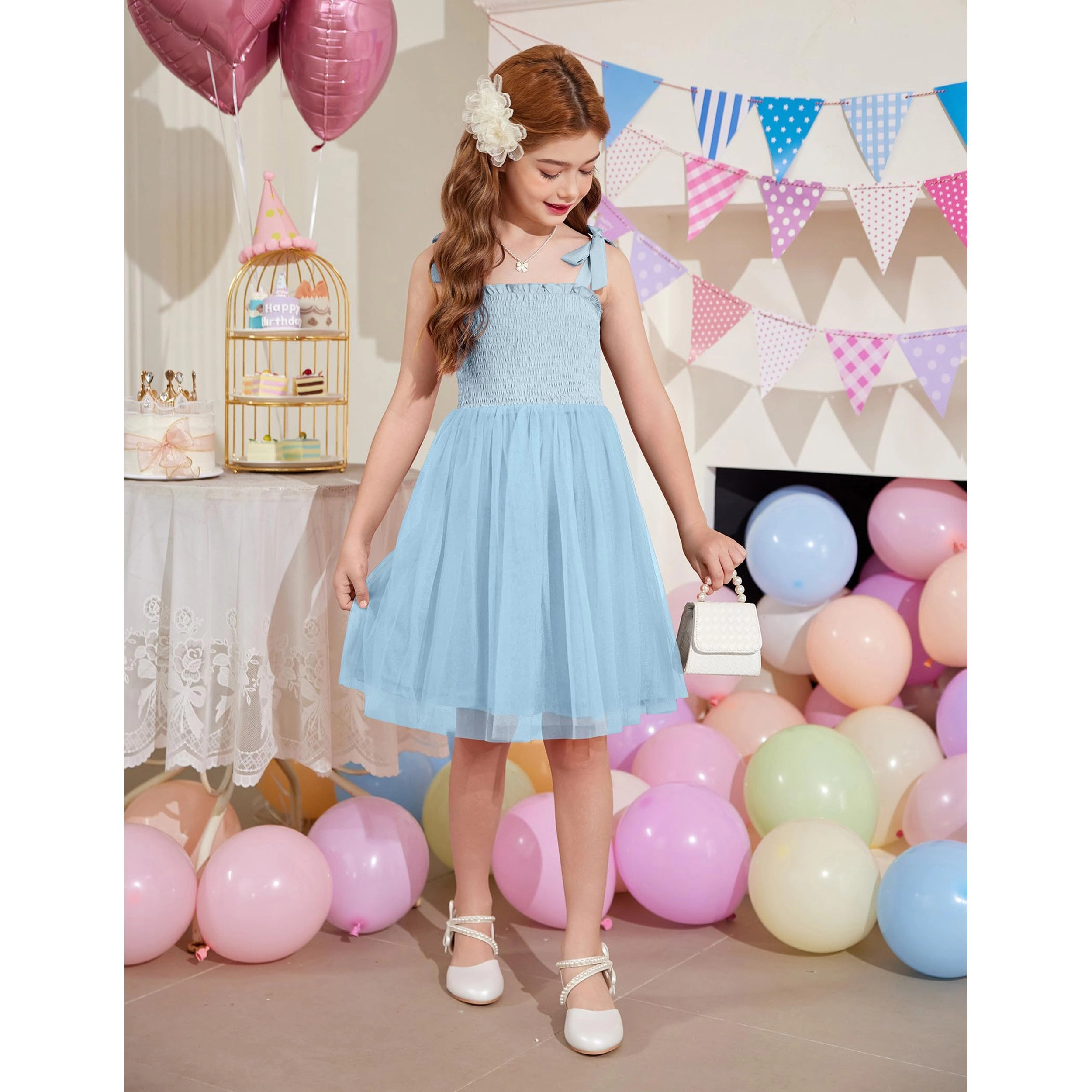 Arshiner Girl's Tutu Dress Summer Bowtie Straps Casual Dresses Kids Princess Flowy Swing