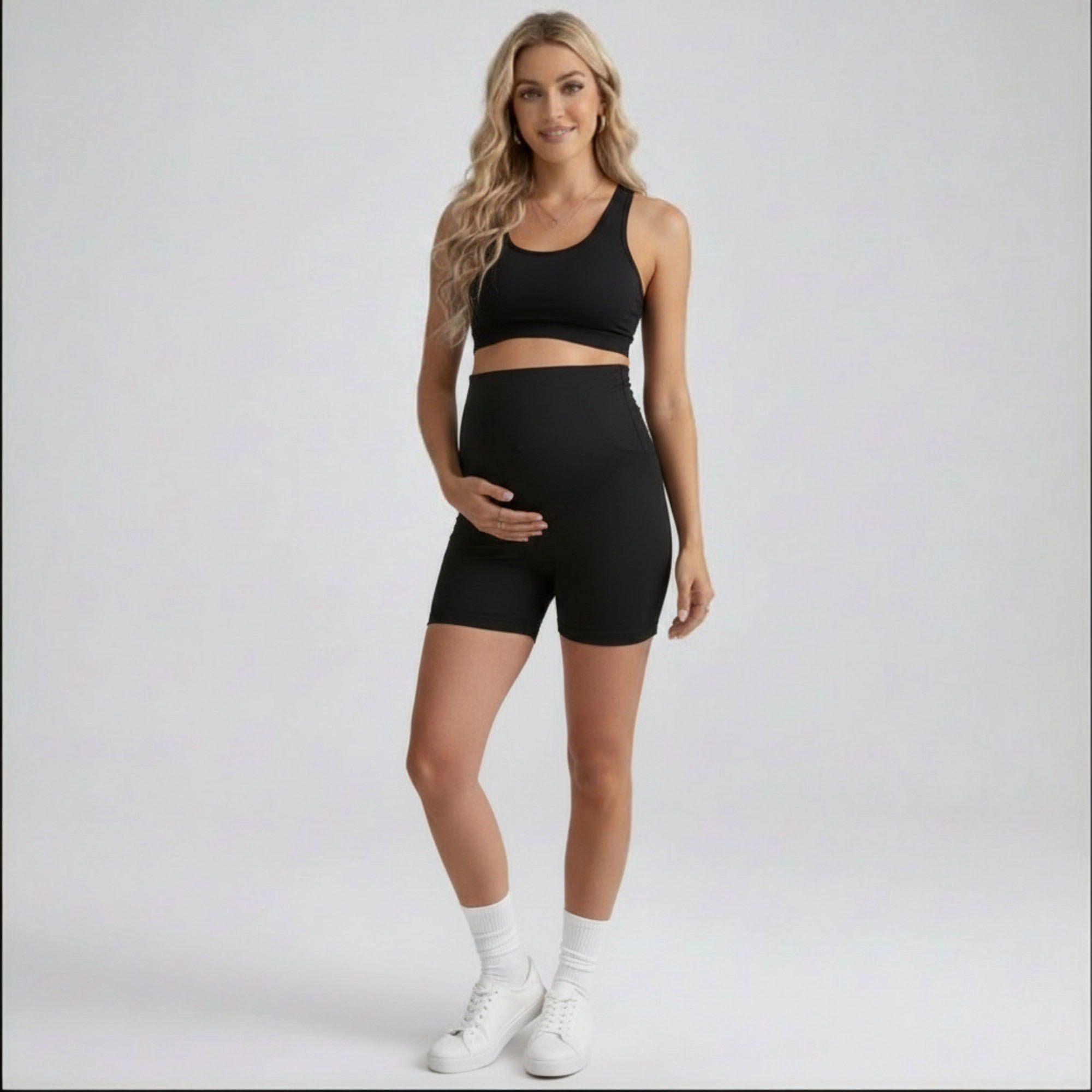 Anna-Kaci Women's High Waist Maternity Bike Shorts with Over Belly Panel Stretch Fitted Activewear