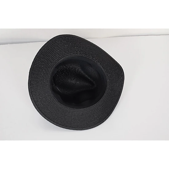 Anna-Kaci Women's Wide Brim Straw Fedora Sun Hat with Black Band Packable Summer Panama Hat for UV Protection