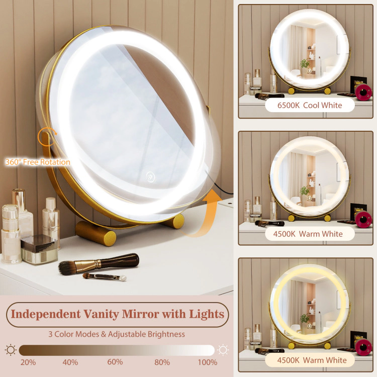 Hivvago Vanity Desk With With Lighted Adjustable Mirror For Bedroom