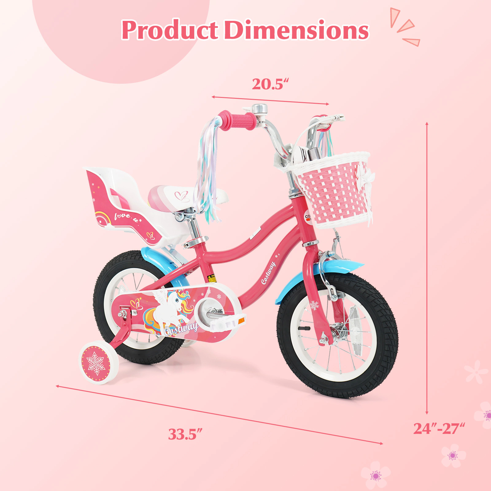 LJG Girls Bike for 3-8 Years Old Kids with Doll Seat