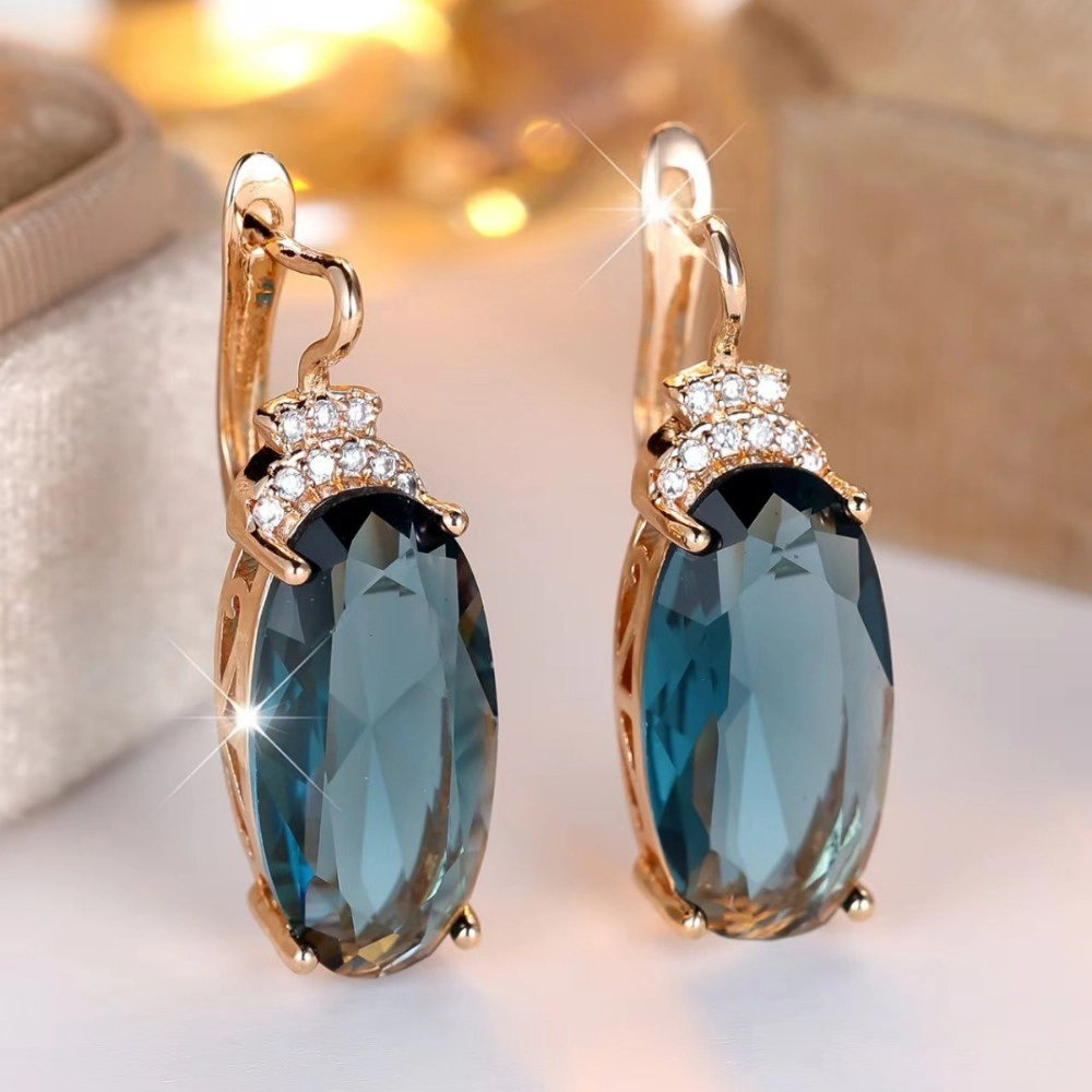 Elegant Oval Smoky Blue Crystal Drop Earring