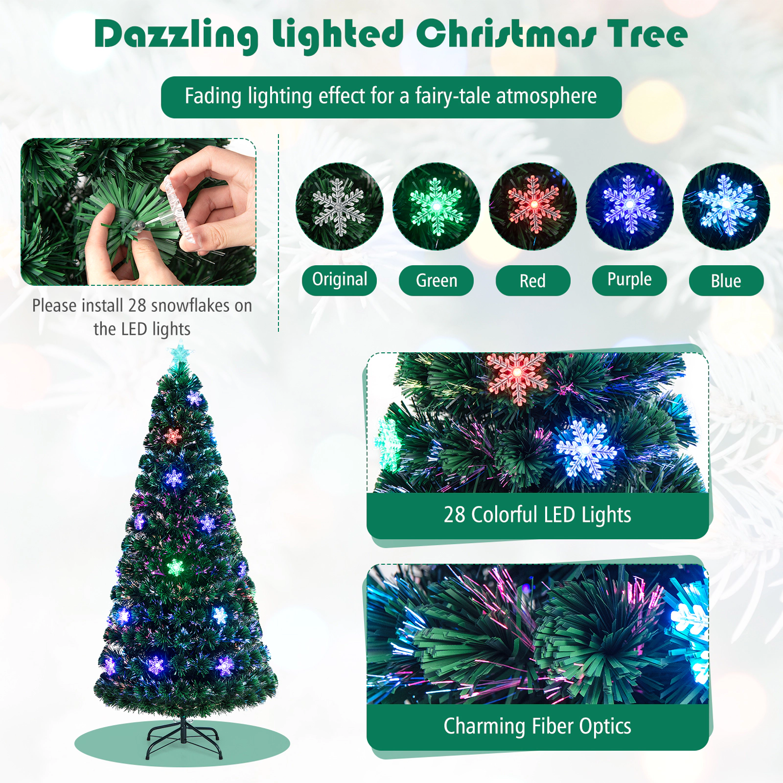 Costway 3/4/5/6FT Pre-Lit Fiber Optic Artificial Christmas Tree with Multicolor Led Lights