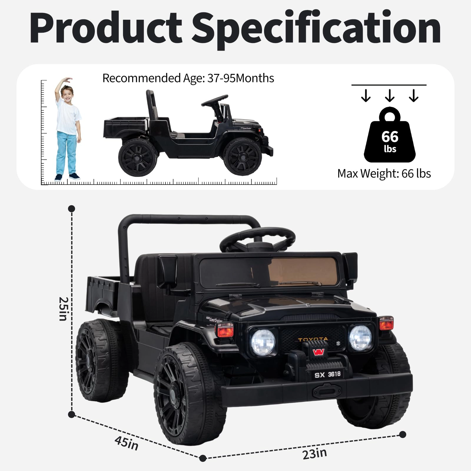 Enjyam 12V Licensed Toyota Ride-On Pickup Truck for Kids, Electric Vehicles w/Remote, Suspension, Bed