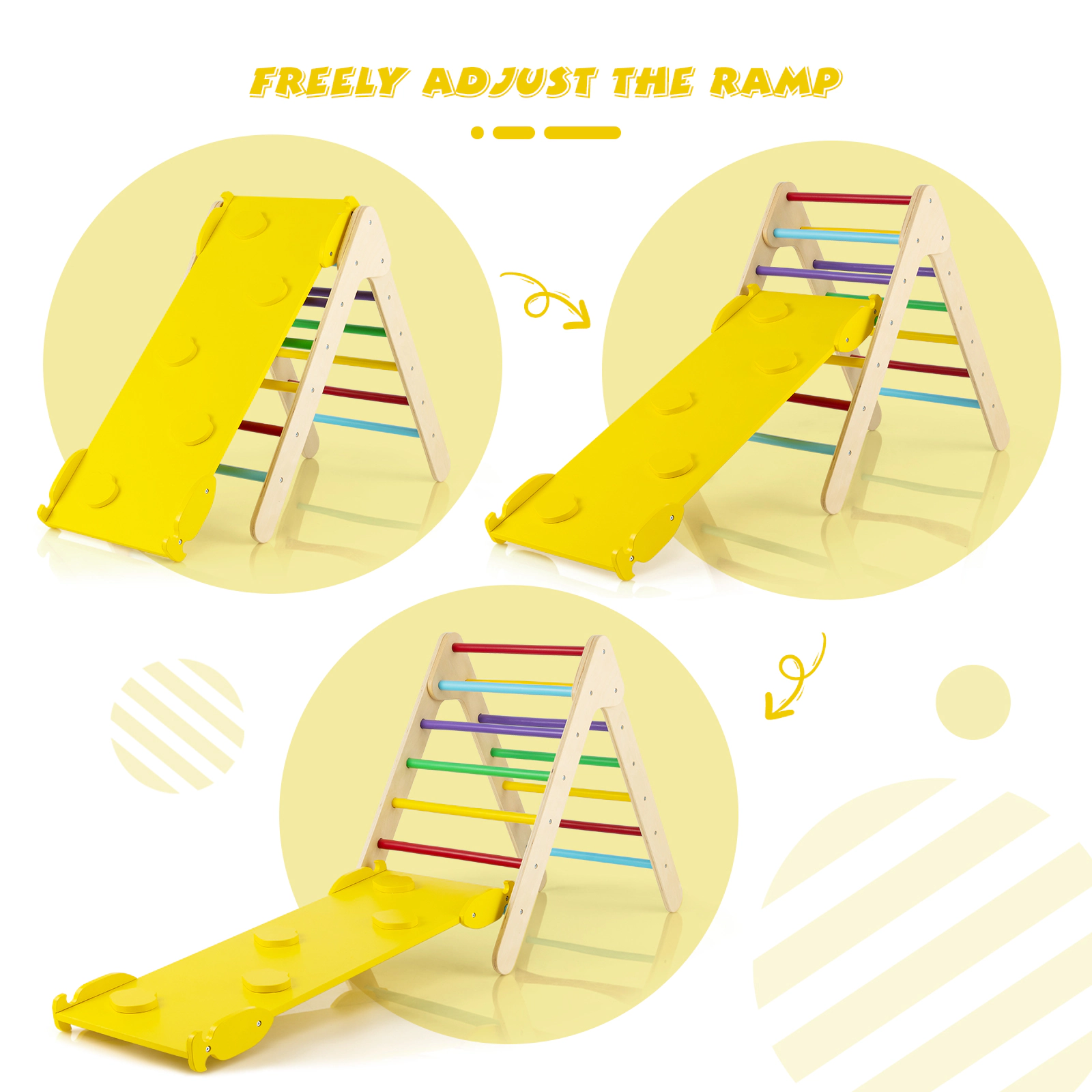 SUGIFT 3-in-1 Wooden Climbing Triangle Set with Reversible Ramp 110-lb Capacity Ages 1+ Multicolor/Natural