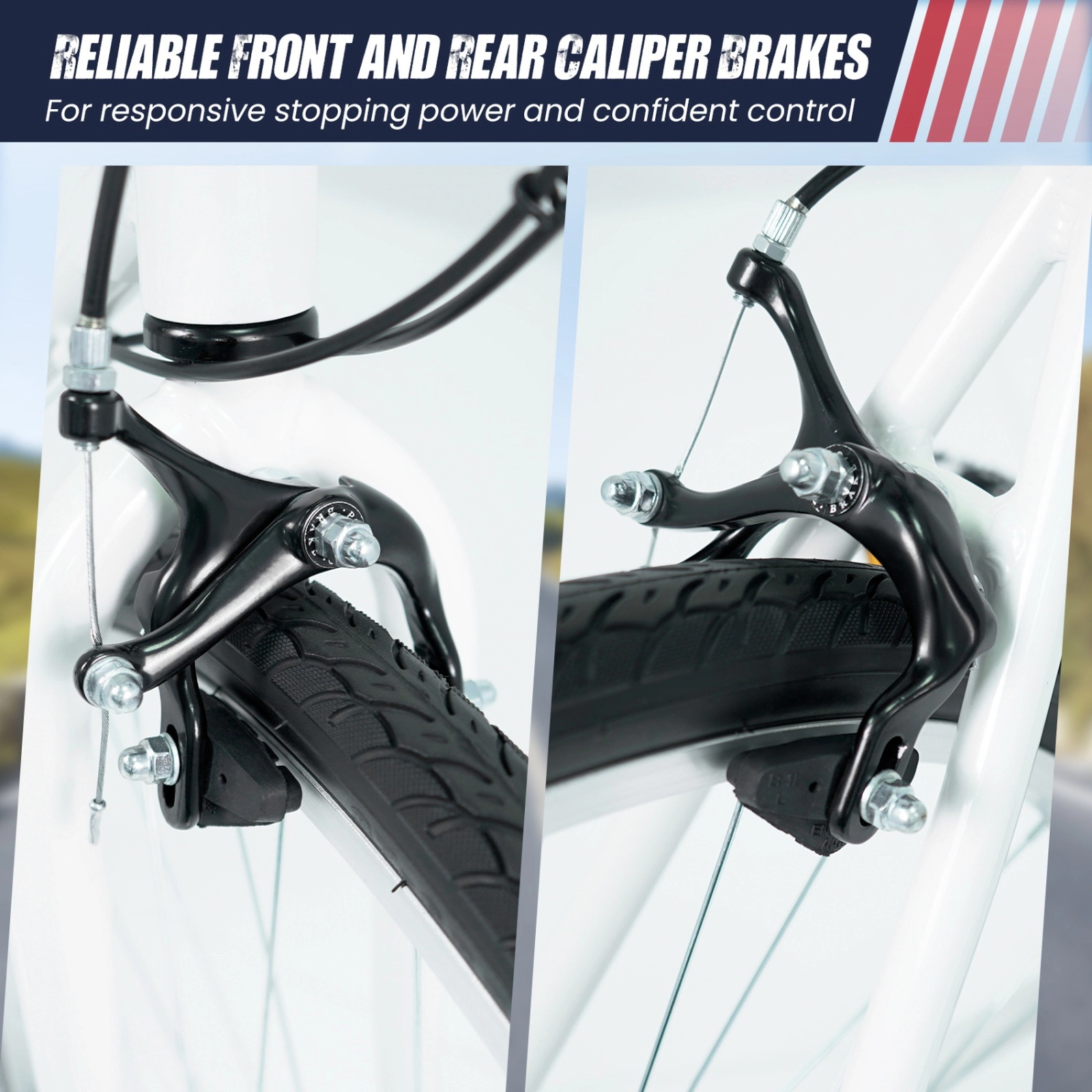 700C Hybrid Bike for Adults 18-Speed Drivetrain Dual Caliper Brakes Aluminum Frame and Phone Holder Ages 12+ White