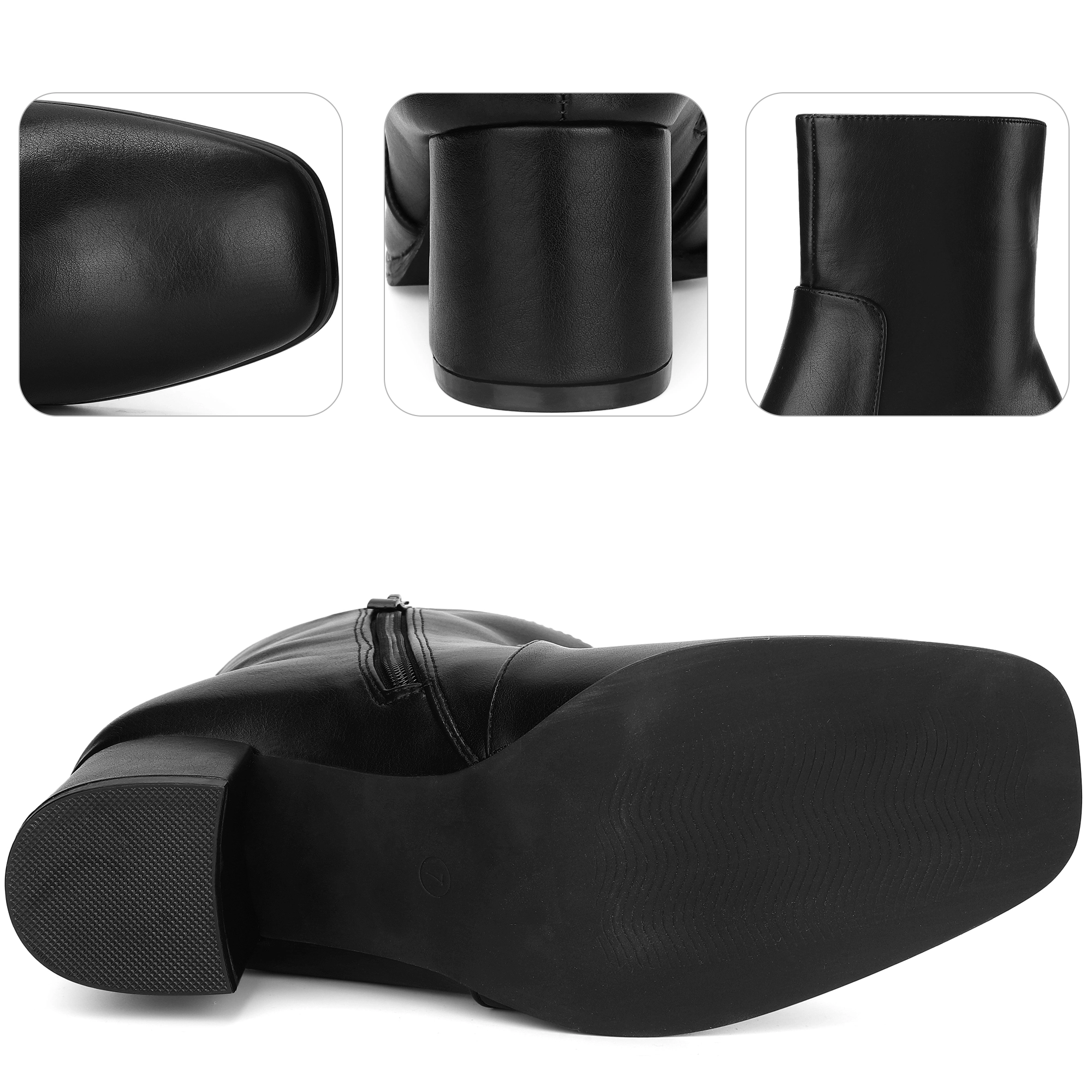 BLISSFUL STEP Women's Square Toe Side Zip Chunky Heel Ankle Boots