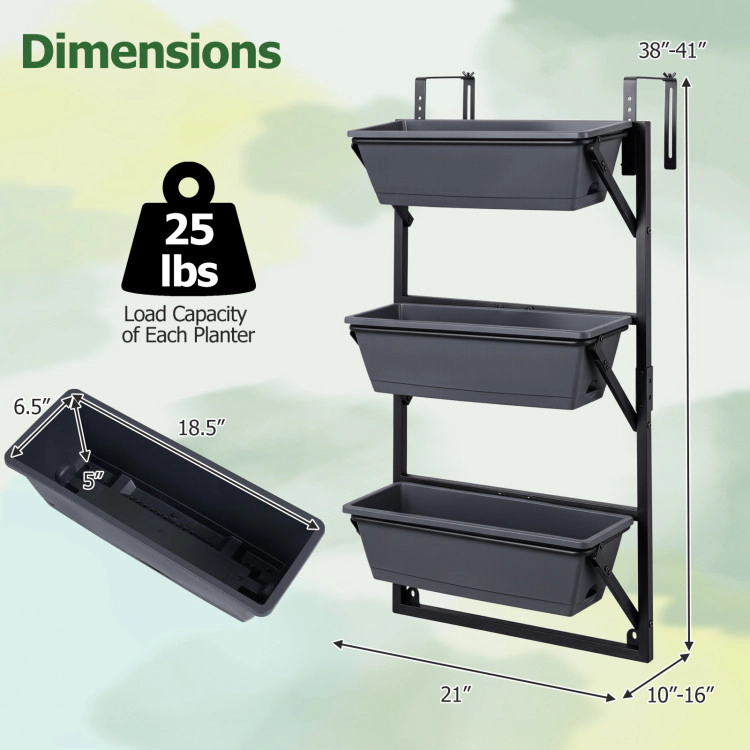 Hivvago Wall-Mounted Vertical Planter With Adjustable And Detachable Hooks