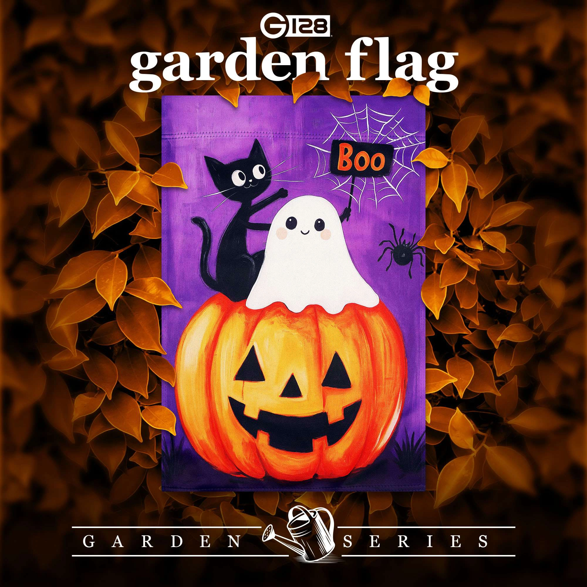 G128 Halloween Ghost Cat Pumpkin Garden Flag 12x18 Double-Sided Outdoor Yard Decoration