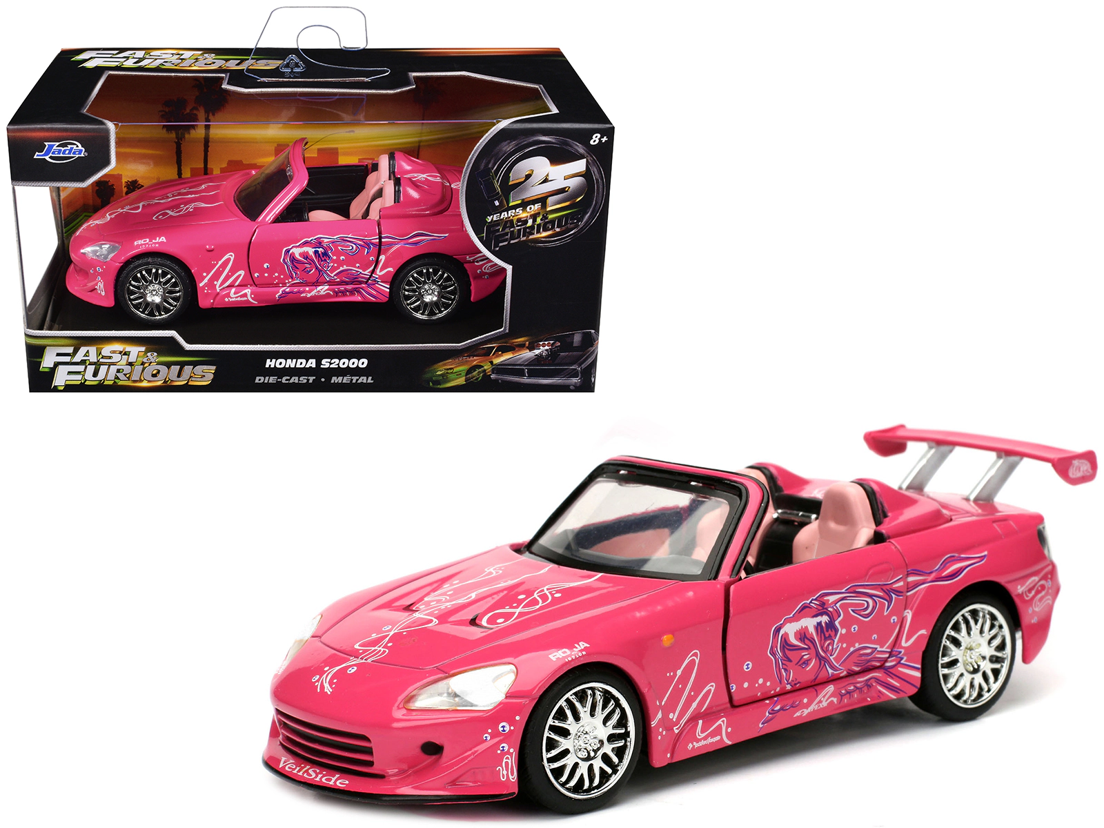 Jada Suki's Honda S2000 Convertible Pink with Graphics "2 Fast 2 Furious" (2003) Movie "Fast & Furious 25th