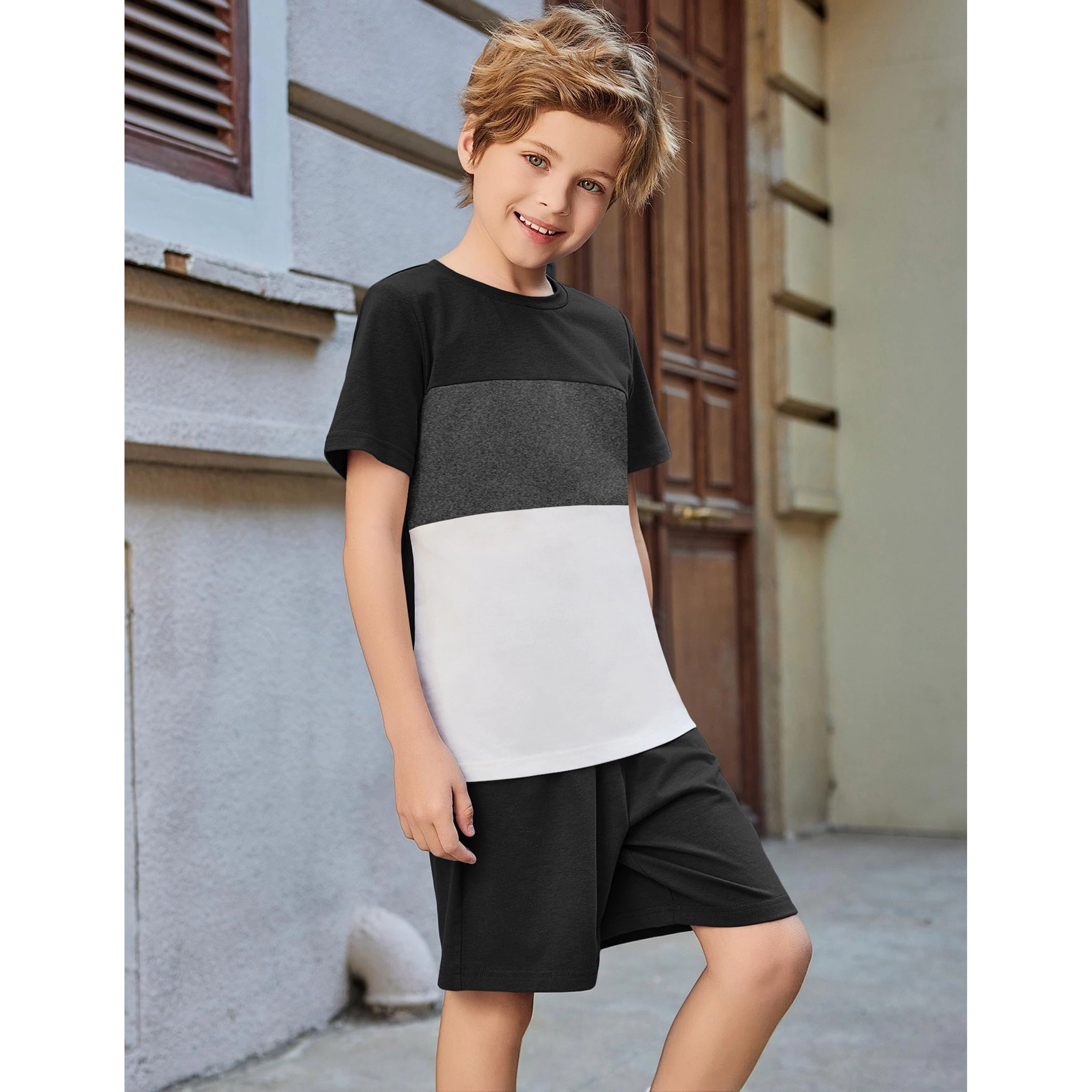 Arshiner Boys Block Set Tshirt And Shorts Kids Summer Outfit