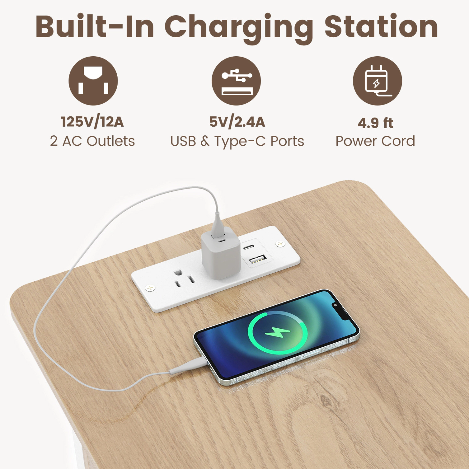 LJG Set of 2 End Table with Charging Station and Hidden Compartment