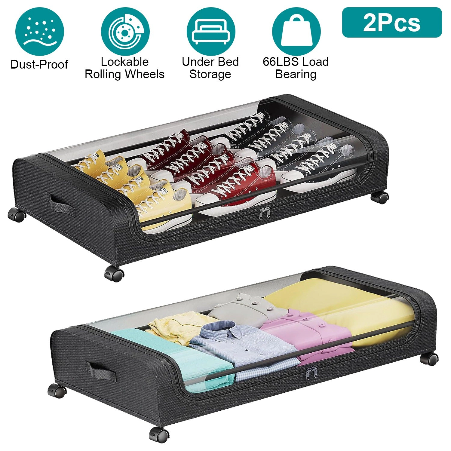 GBruno 2-Piece Rolling Under Bed Storage Containers
