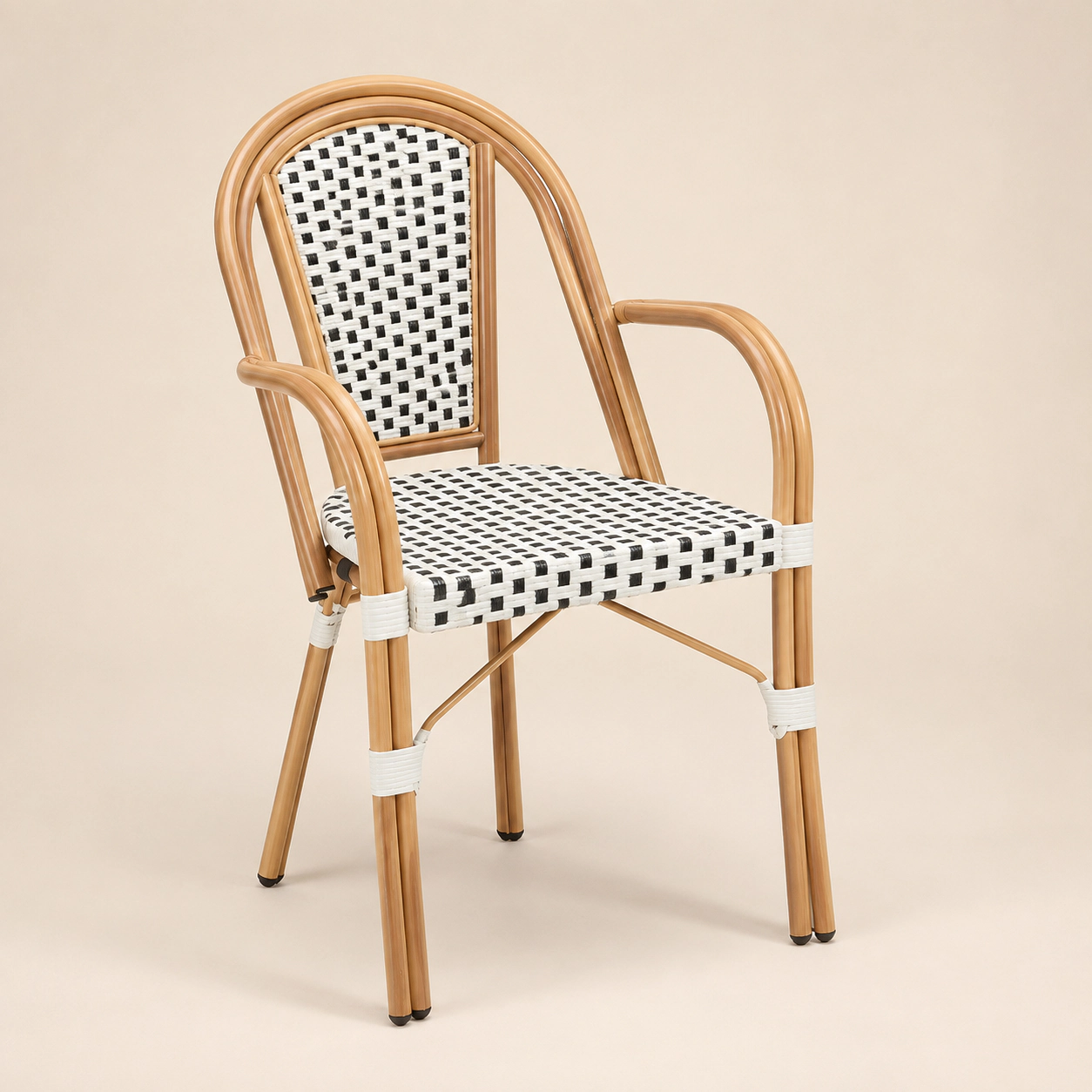 SUGIFT White Hand Woven PE Wicker and Curved Armrests Set of 2 French Bistro Chairs