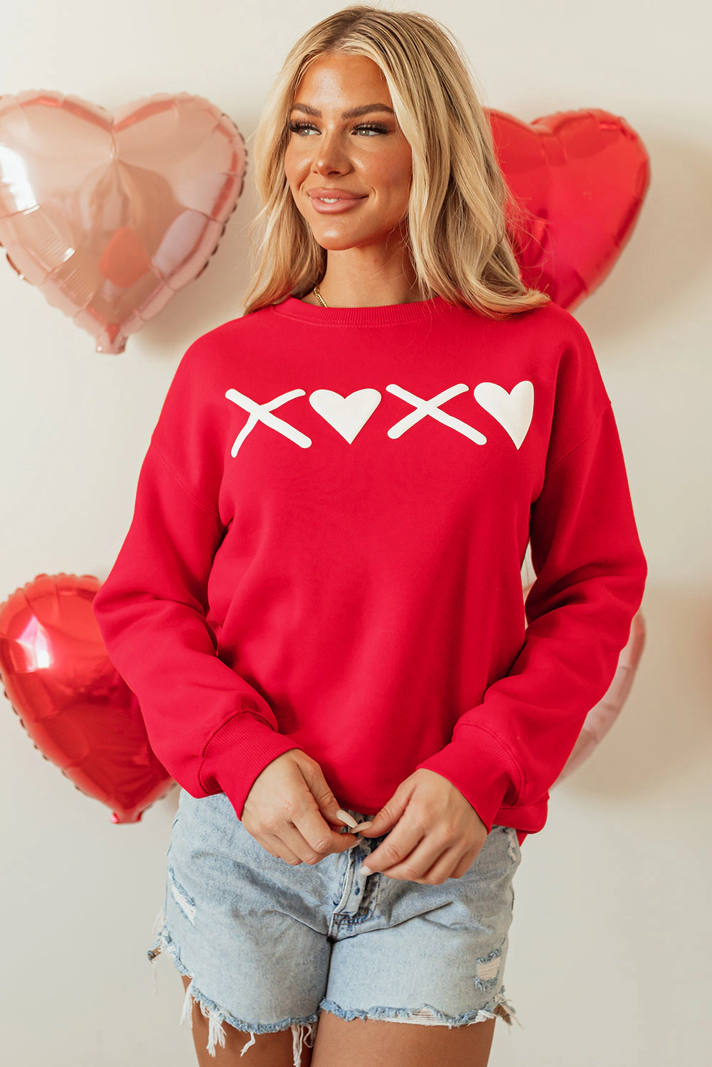 Threaded Pear Women's Clementine Print Valentines Heart Sweatshirt