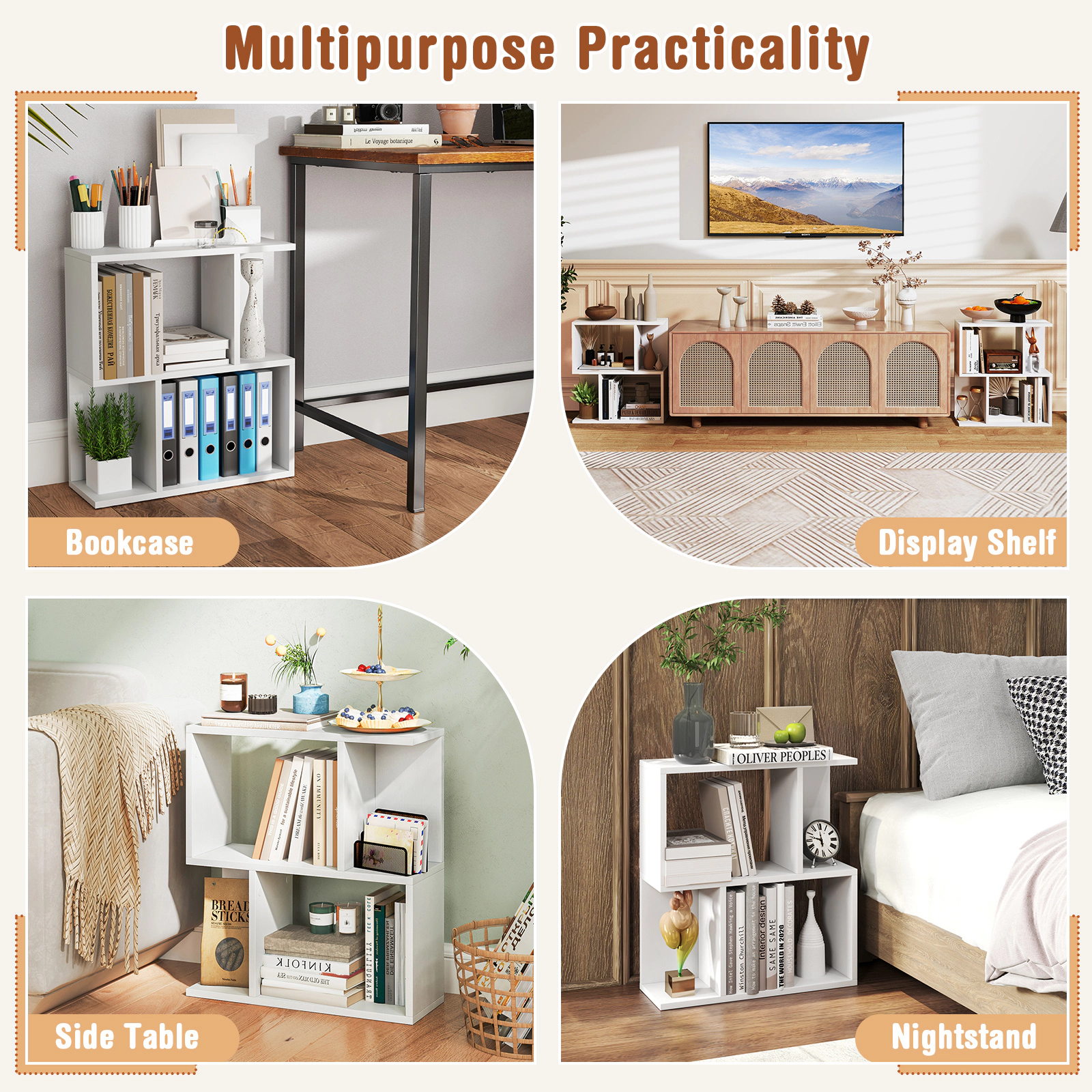 SUGIFT 3-Tier White 22-in Narrow Bookshelf Side Table with Display Shelves for Small Spaces and Bedroom