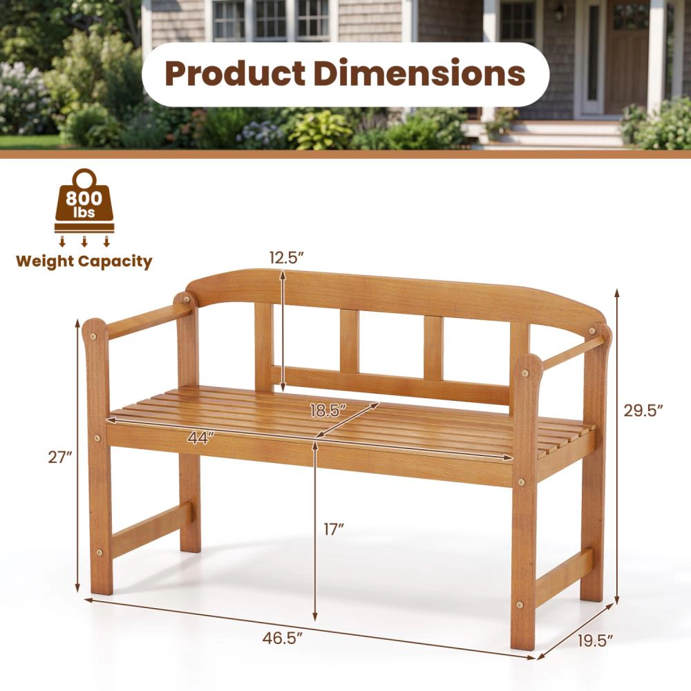 Hivvago 2-Seater Outdoor Acacia Wood Garden Bench With Backrest & Armrests