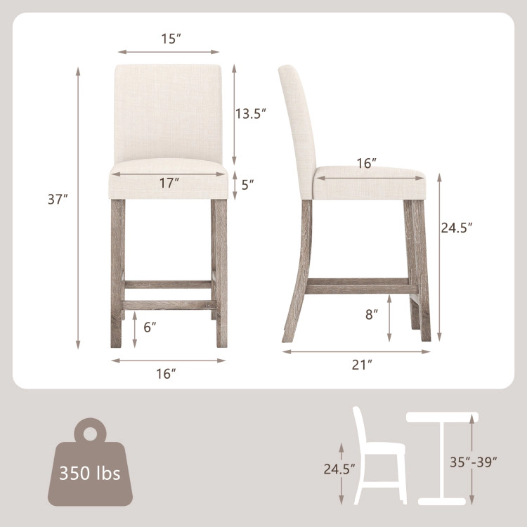Hivvago Set of 2  Counter Stools with Back Support and Footrest for Modern Kitchen Bar Seating