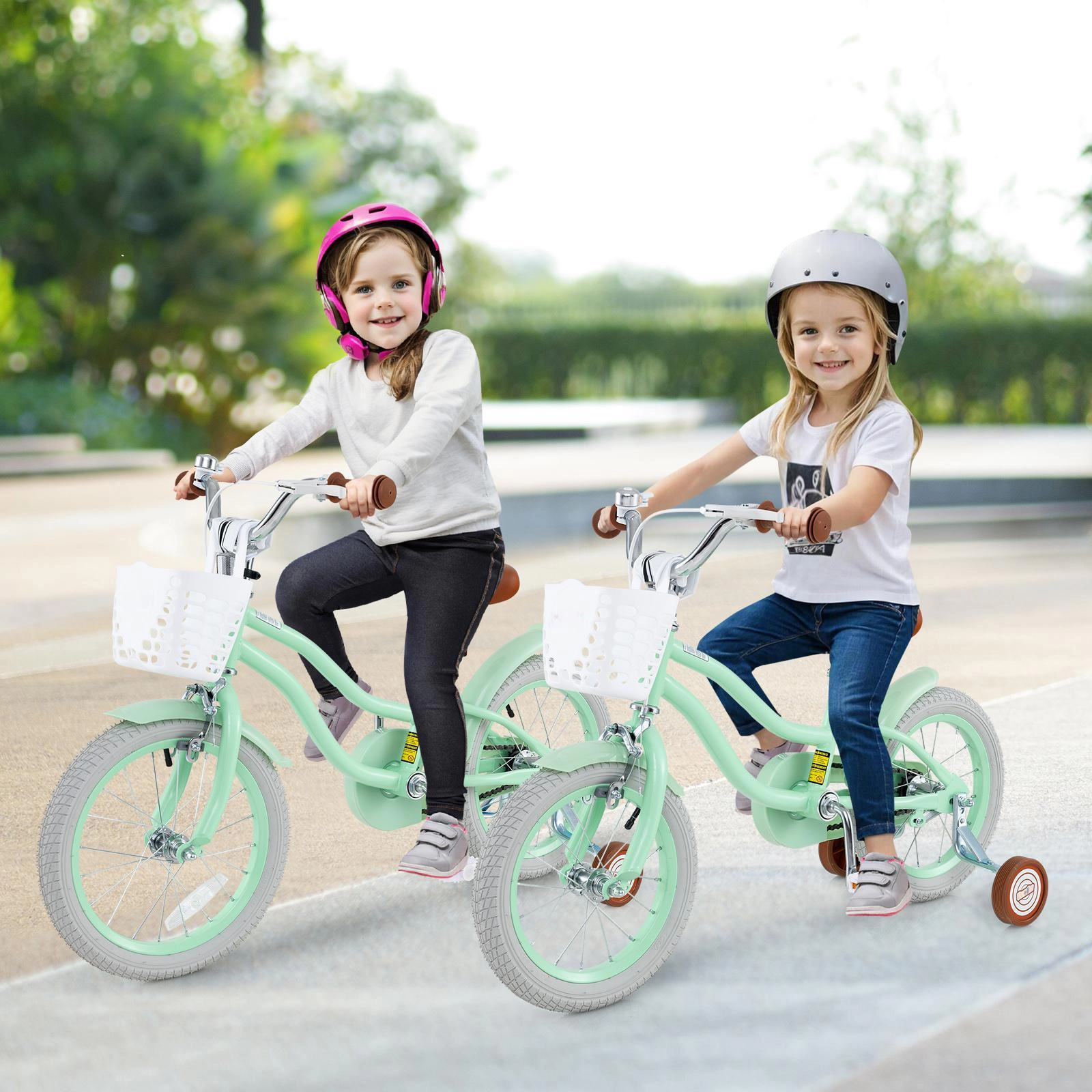 SUGIFT Mint Green Adjustable Seat Bell Removable Basket and Chain Guard Kids 14 Inch Bike