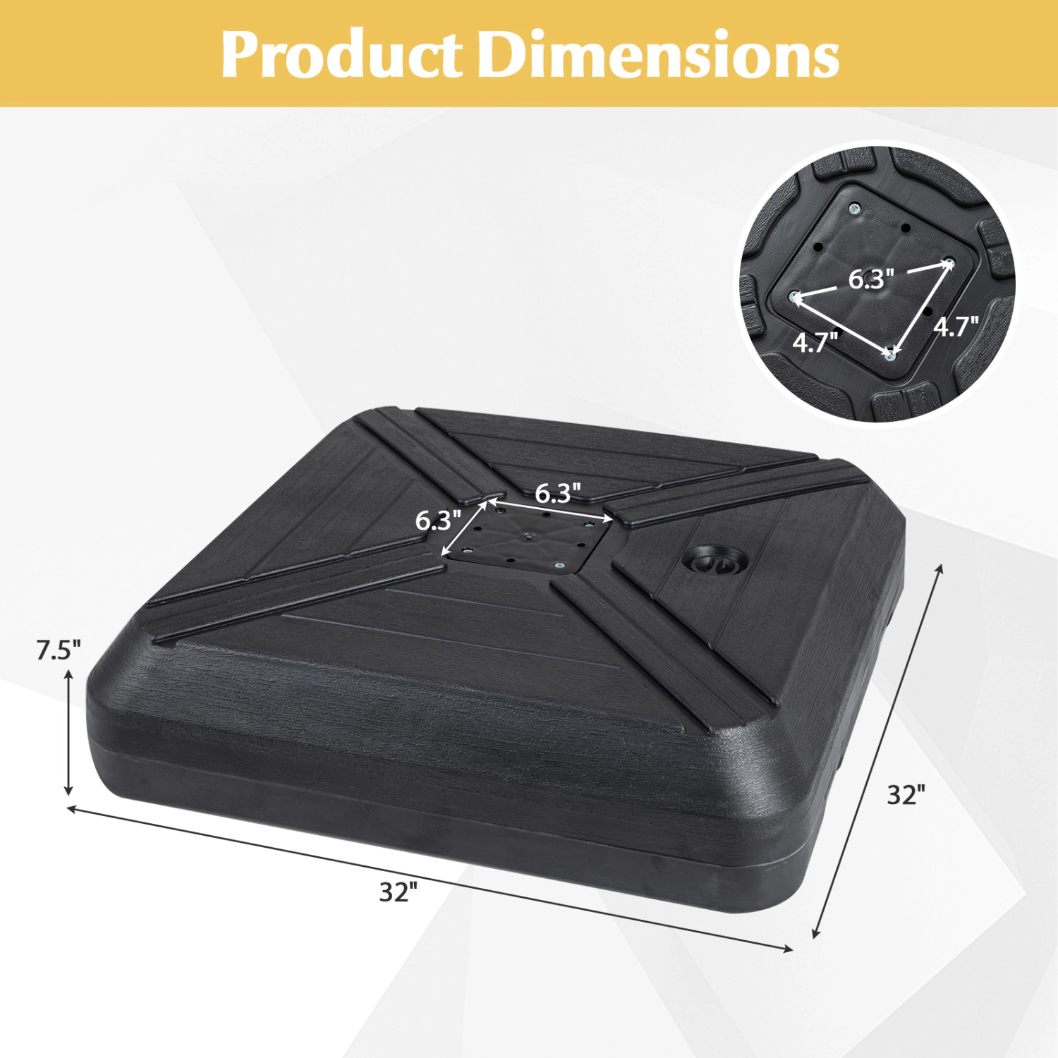 SlickBlue Outdoor Cantilever Umbrella Base with Wheels Water Sand Fillable Patio Stand 32 Inch