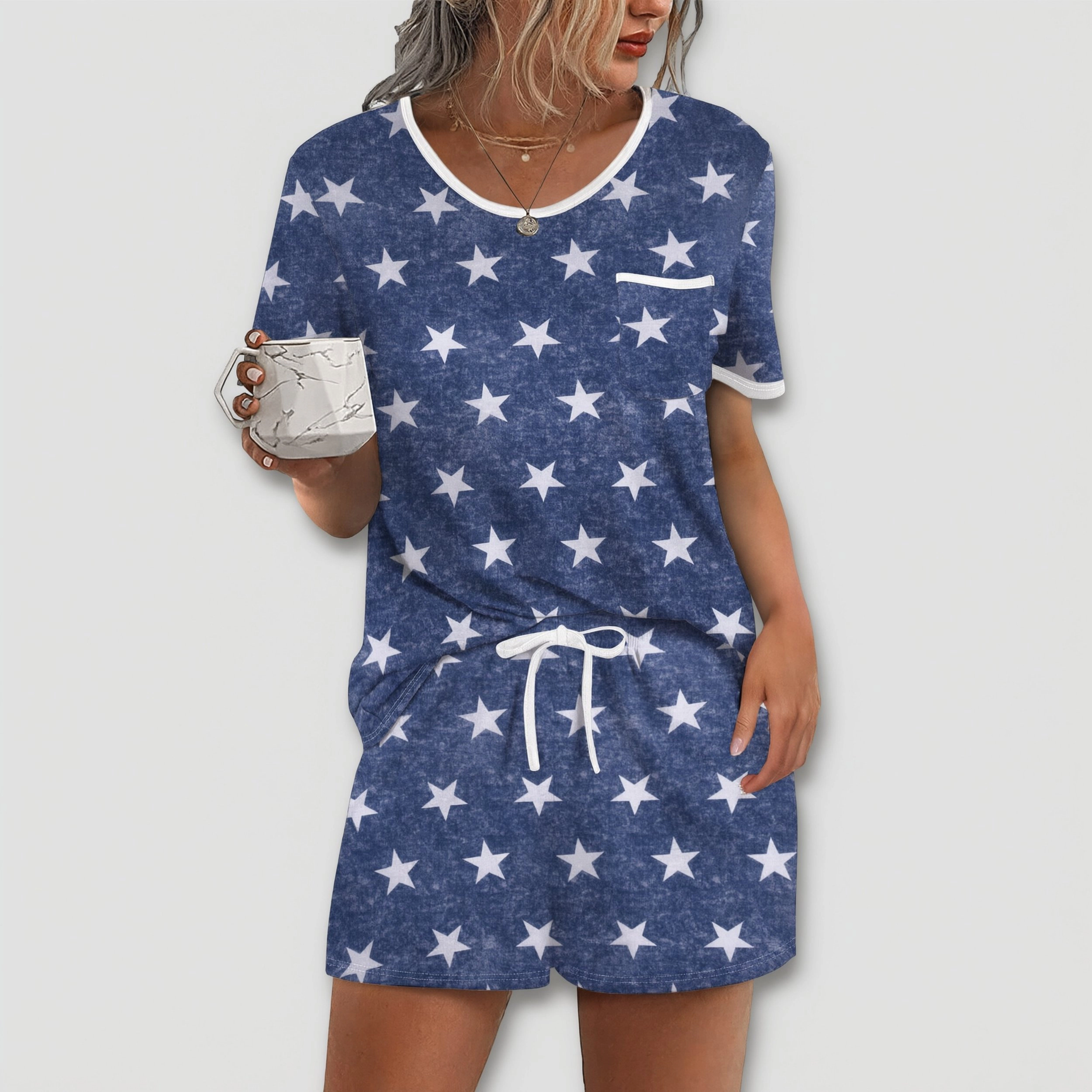 Ekouaer Pajama Set for Women 2 Piece Lounge Short Sleeve Tops and Shorts Soft Sleepwear