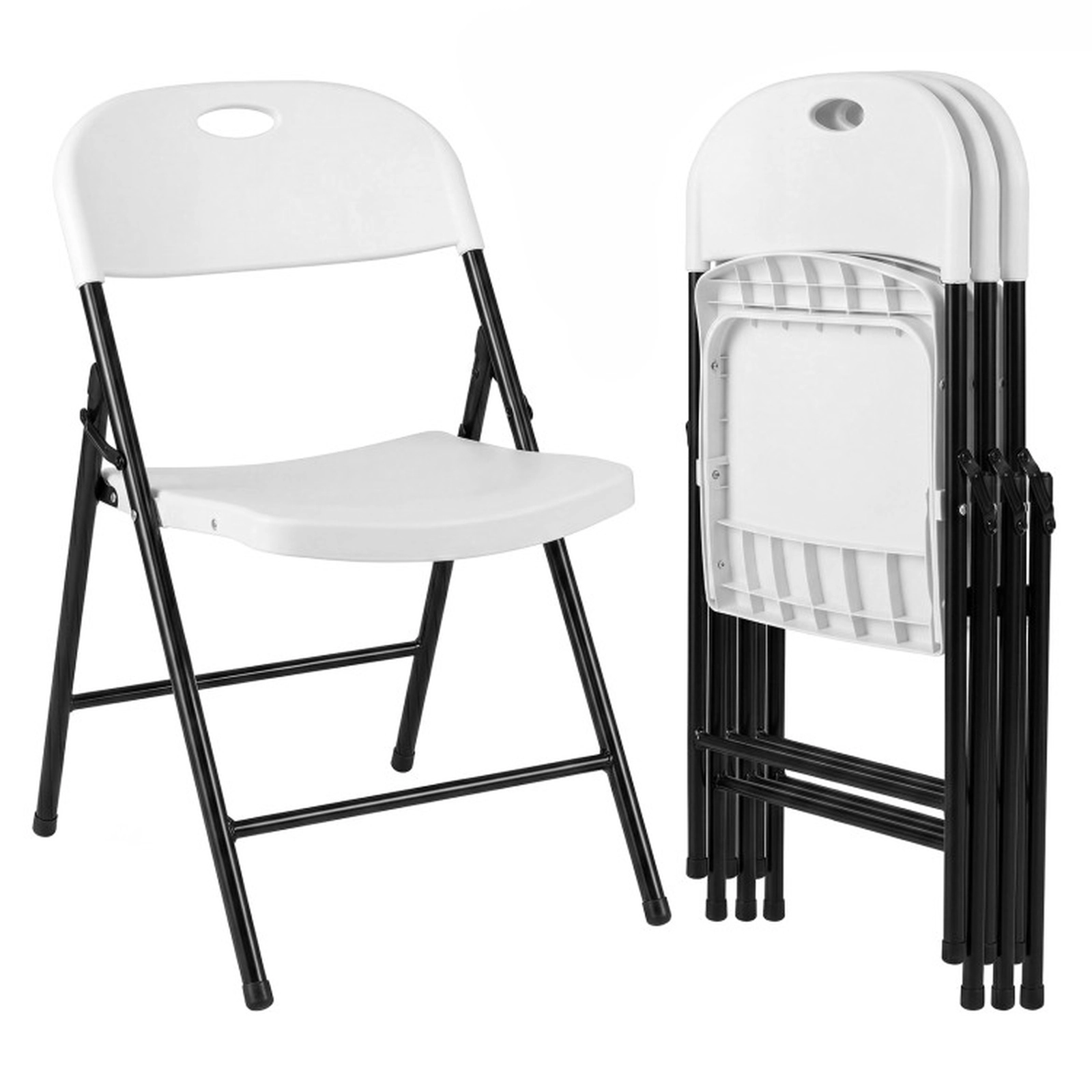 SUGIFT Foldable Plastic Dining Chair Set with Ergonomic Backrest 330-Lb Capacity White/Black