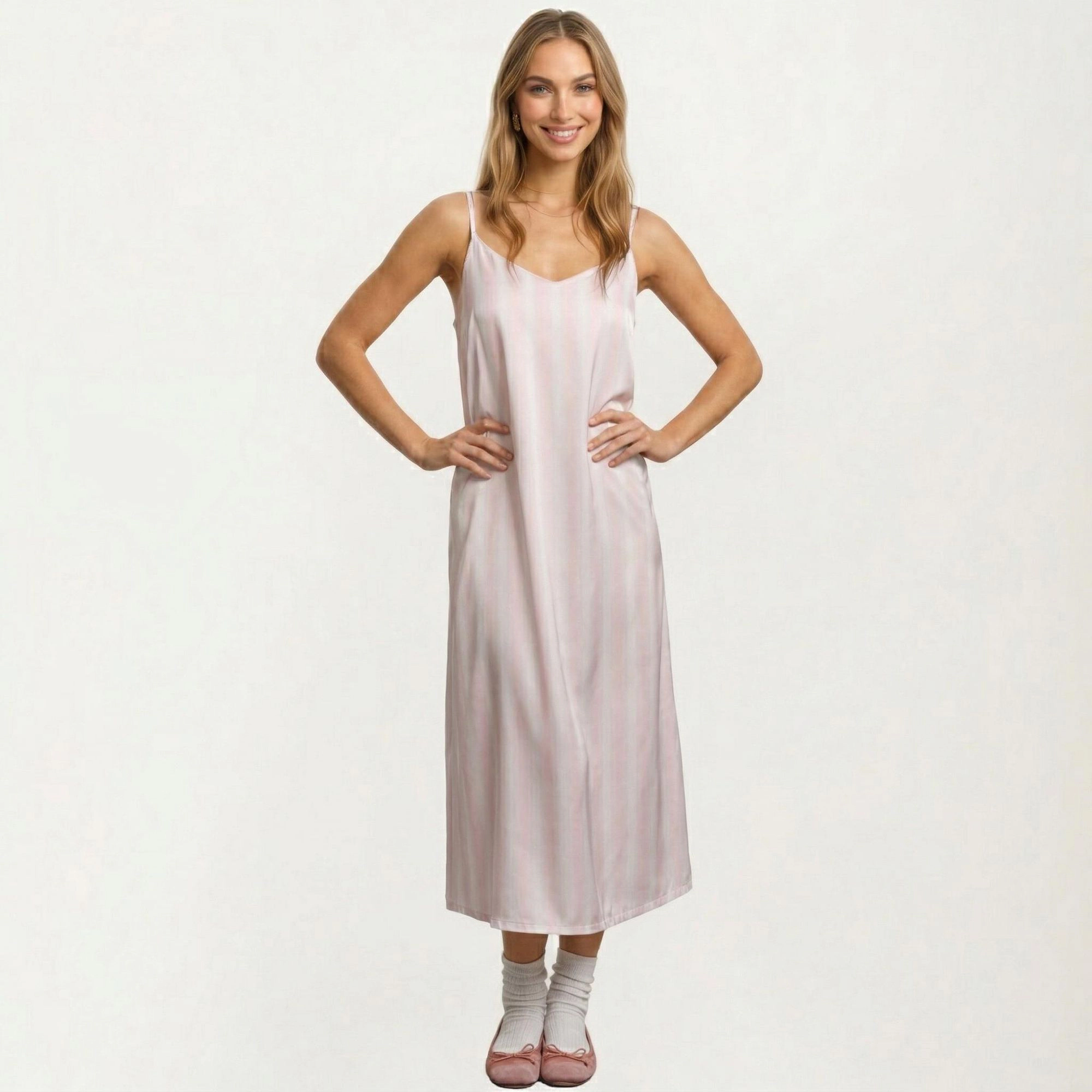 Anna-Kaci Women's Satin Pajama Dress Sleeveless Spaghetti Strap Midi Sleepwear Nightgown with Relaxed Fit Lounge