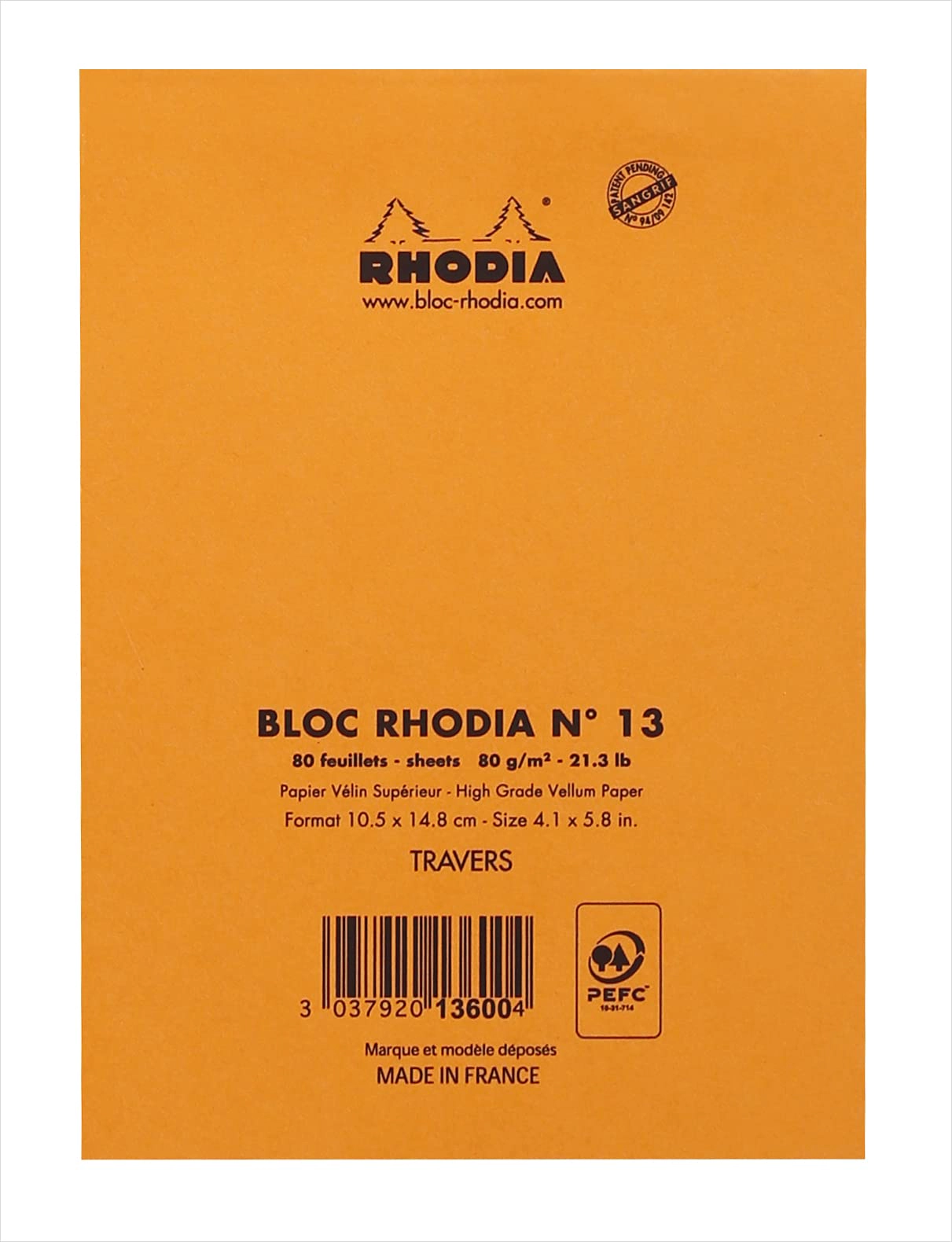 Rhodia Staplebound Lined Notepad - 4 x 6 in, 80 Sheets, Orange Cover