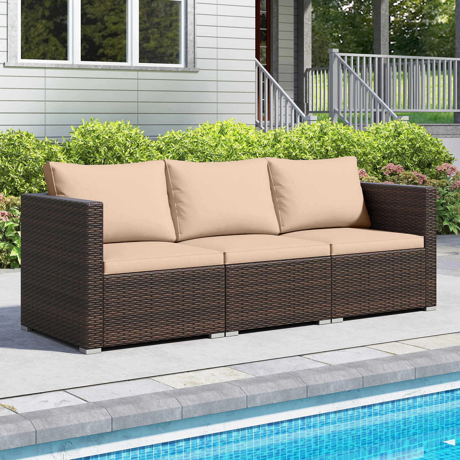 SUGIFT Patio Sectional Sofa Set with Soft Cushions 400-lb Capacity Beige