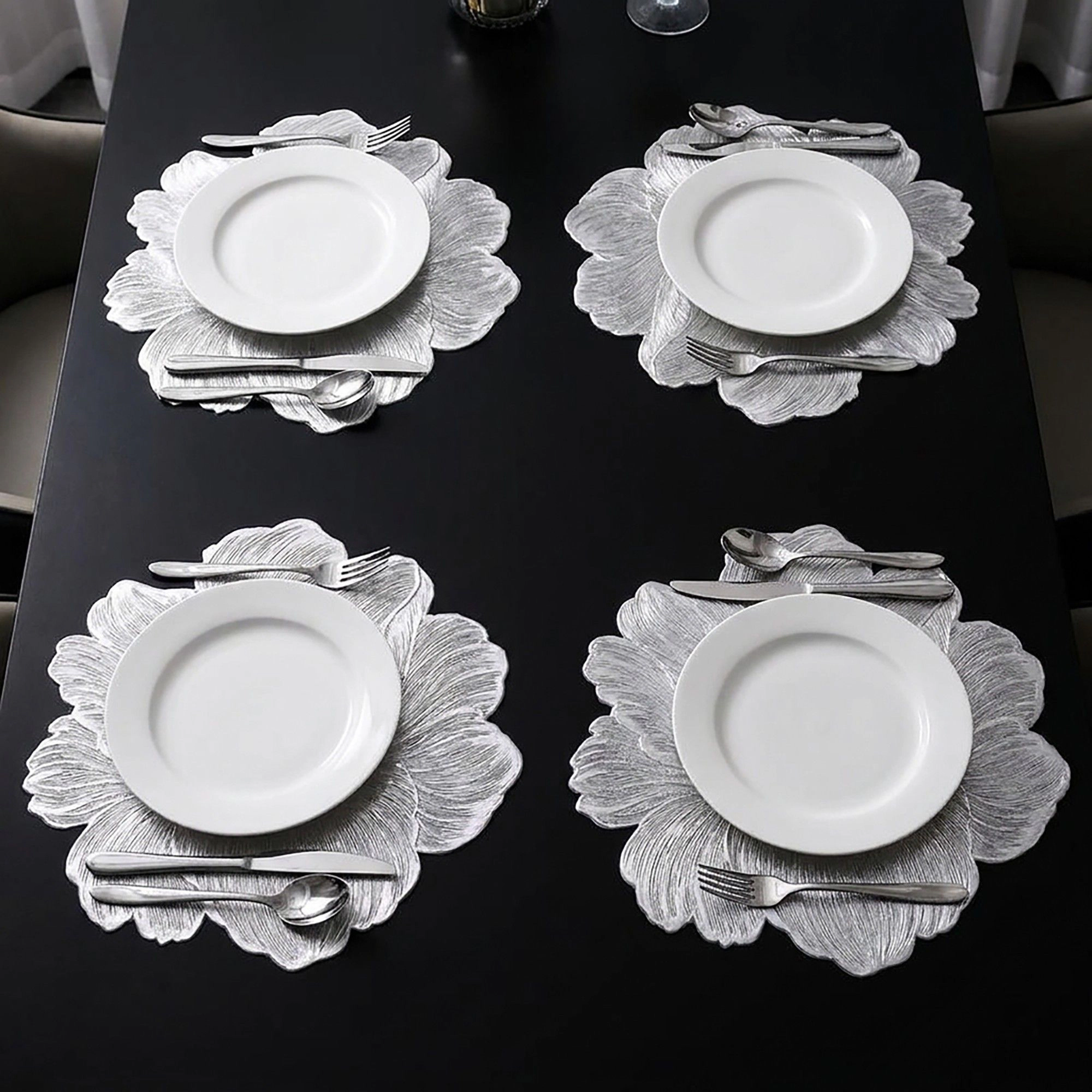 Alilang Unisex 4-Pack Floral Round PVC Placemats Metallic Textured Heat Resistant Table Mats