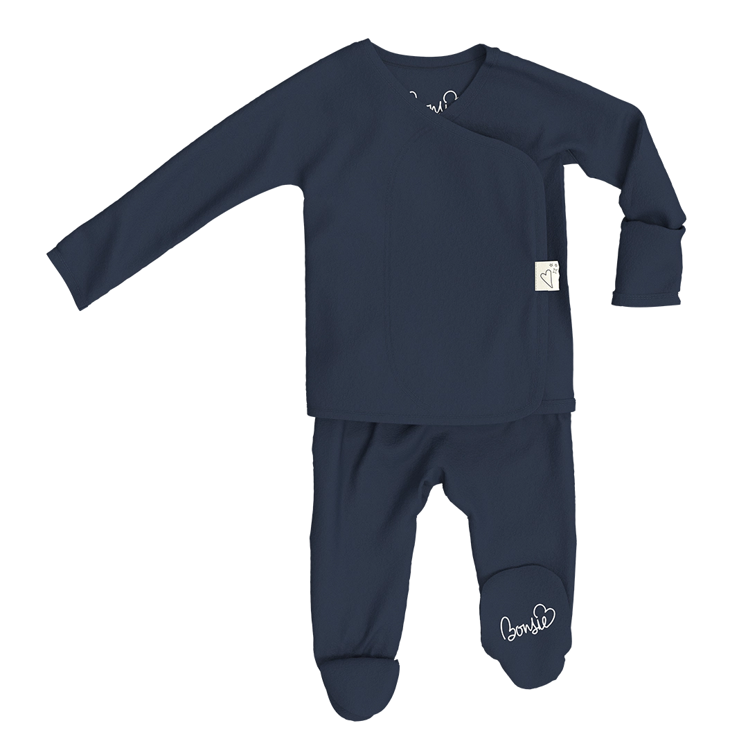 Bonsie Footie Wrap-Front Footed Onesie - Midnight Blue