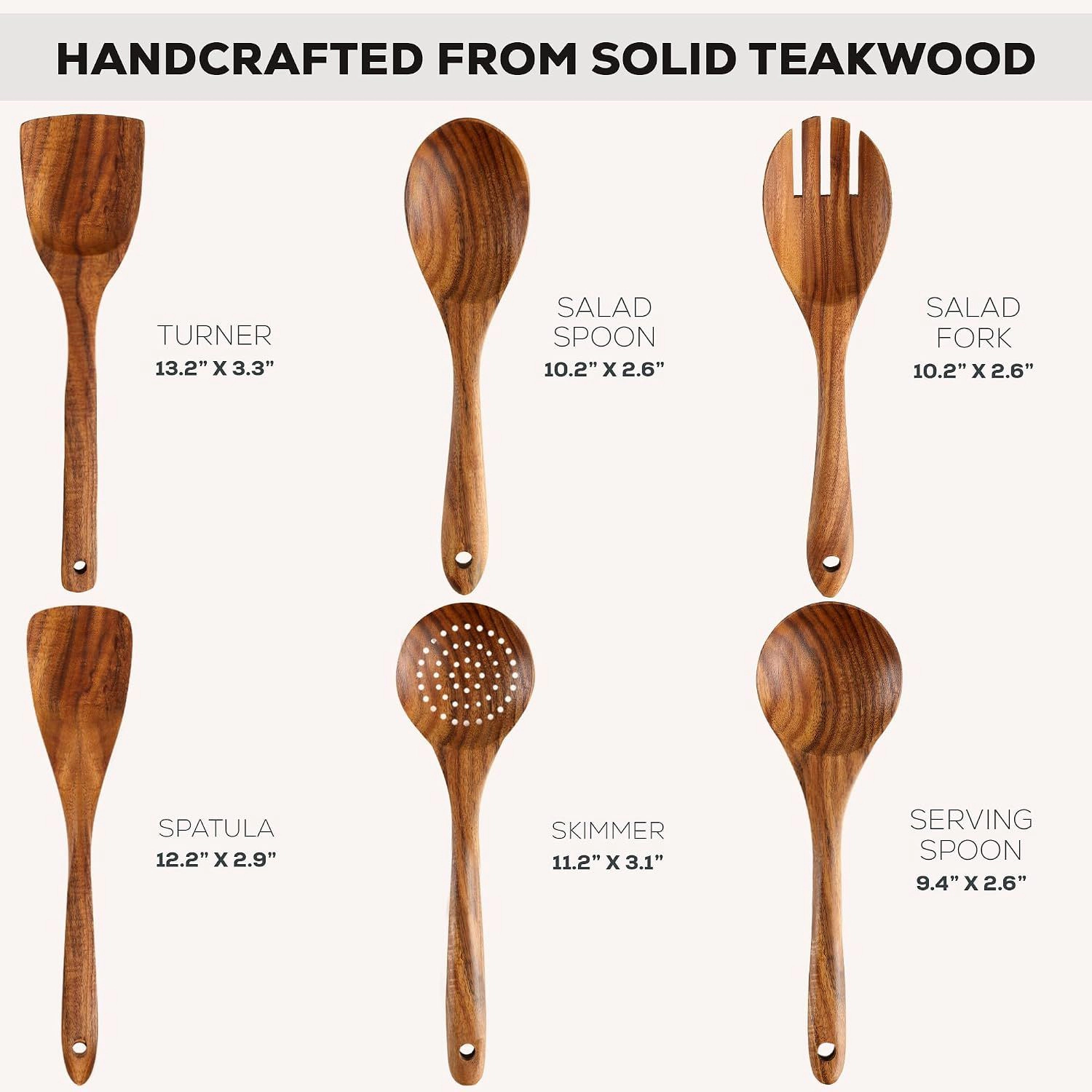 Zulay Kitchen 6-Piece Wooden Cooking Spoons Set with Comfort Grip