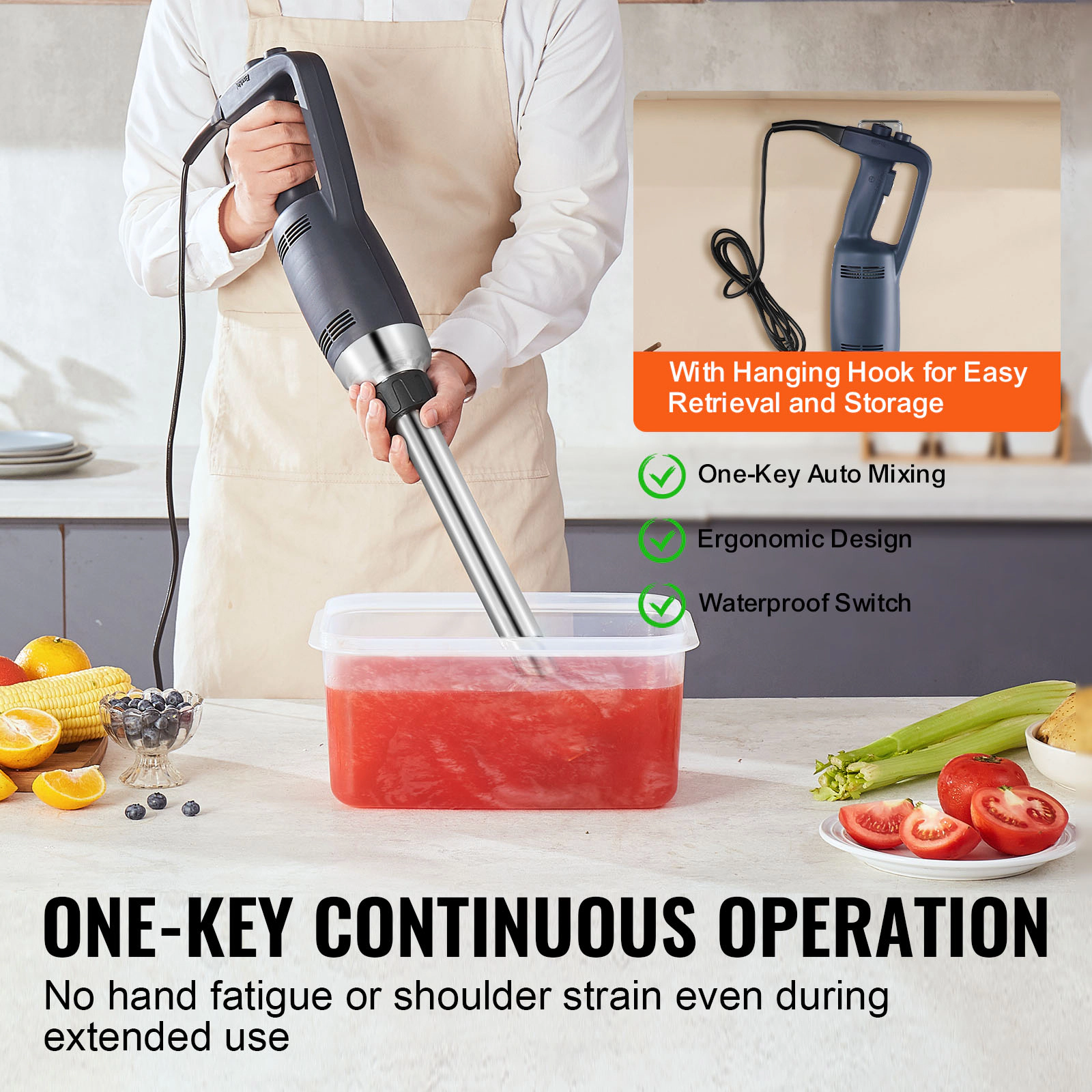 HONGGE Commercial Immersion Blender Heavy Duty Hand Mixer 16 inch Stepless Variable Speed Mixer with Stainless Steel