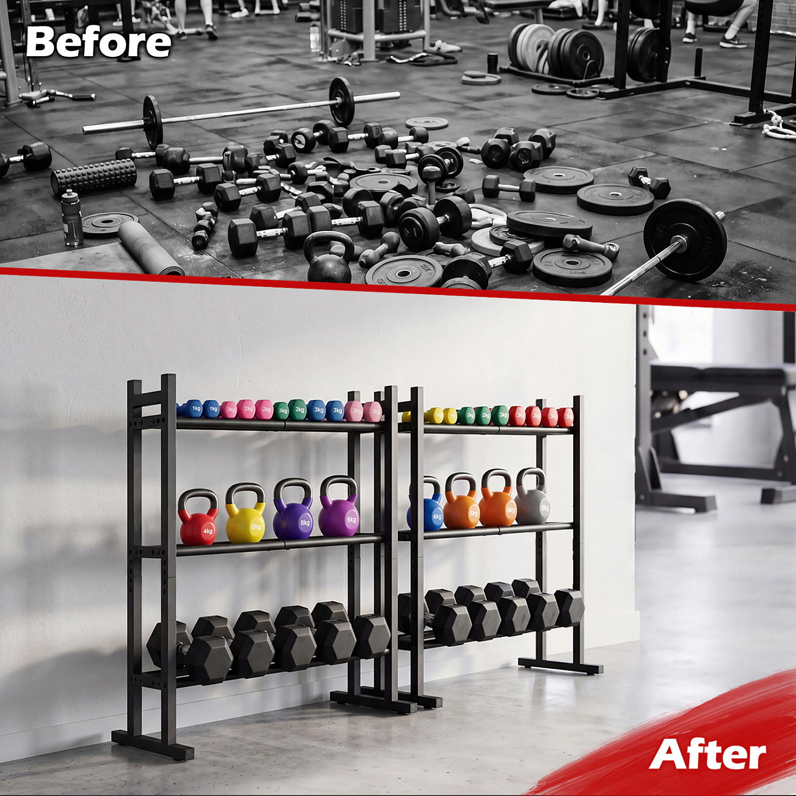 SUGIFT 3-Tier Black Dumbbell Rack with Adjustable Spacing 31.5-in W 12-in D 31.5-in H 529-lb Total Capacity