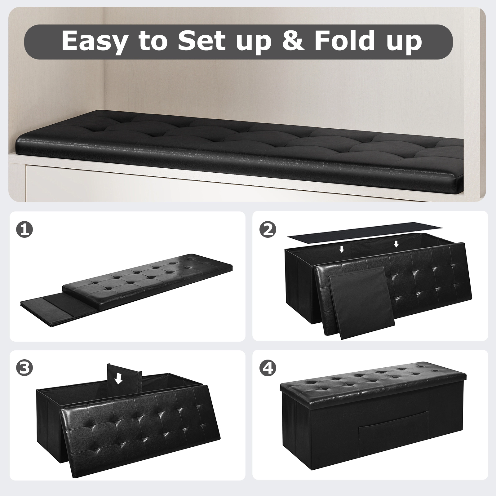 Hivvago Folding Storage Ottoman Bench with Footrest
