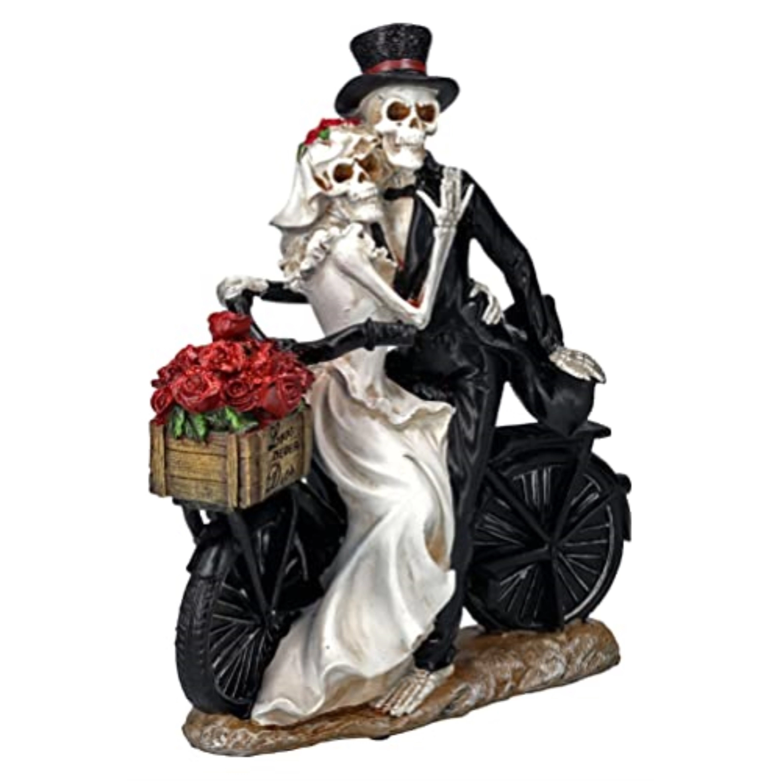 Pacific Giftware Love Never Dies Newly Wed Skeleton Couple Rose Basket Bike Statue 12.2 inches Tall