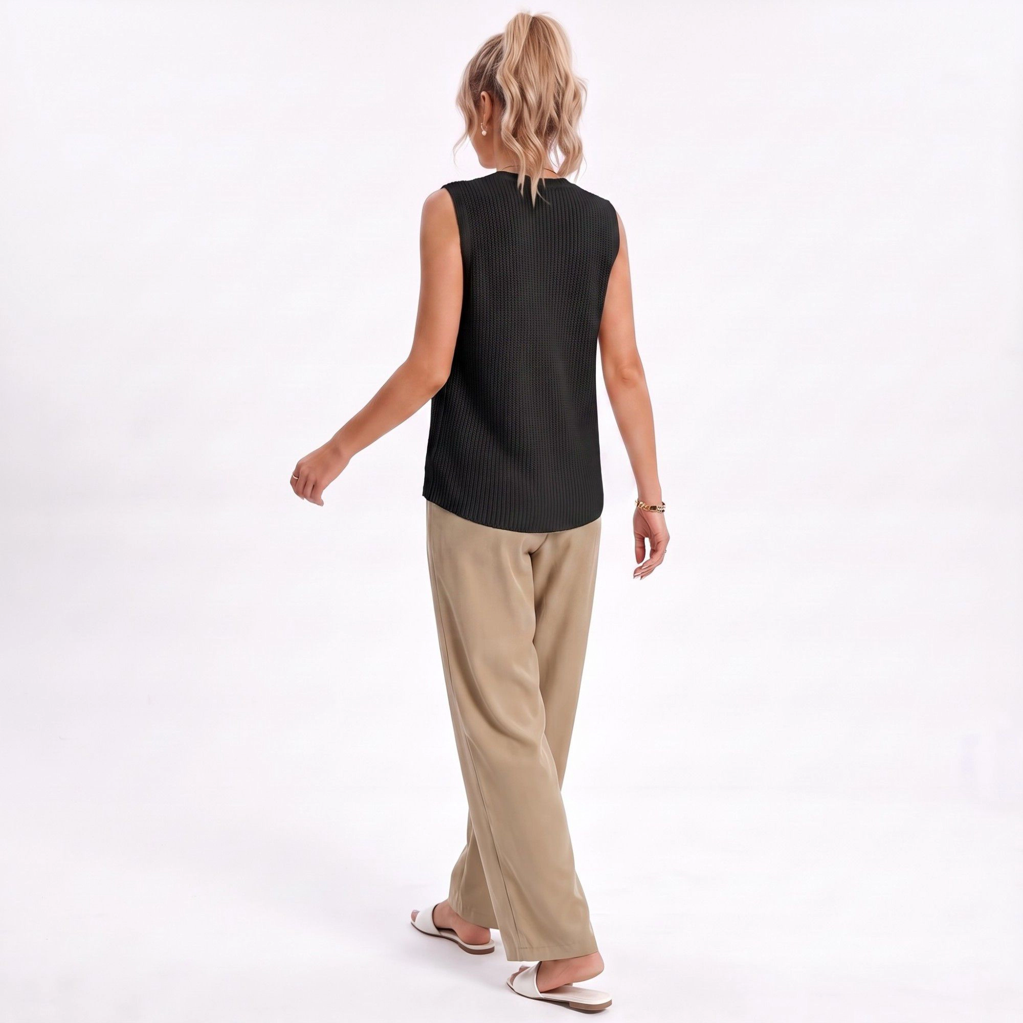 Anna-Kaci Women's Button Front Sweater Vest V Neck Sleeveless Knit Pocket Top