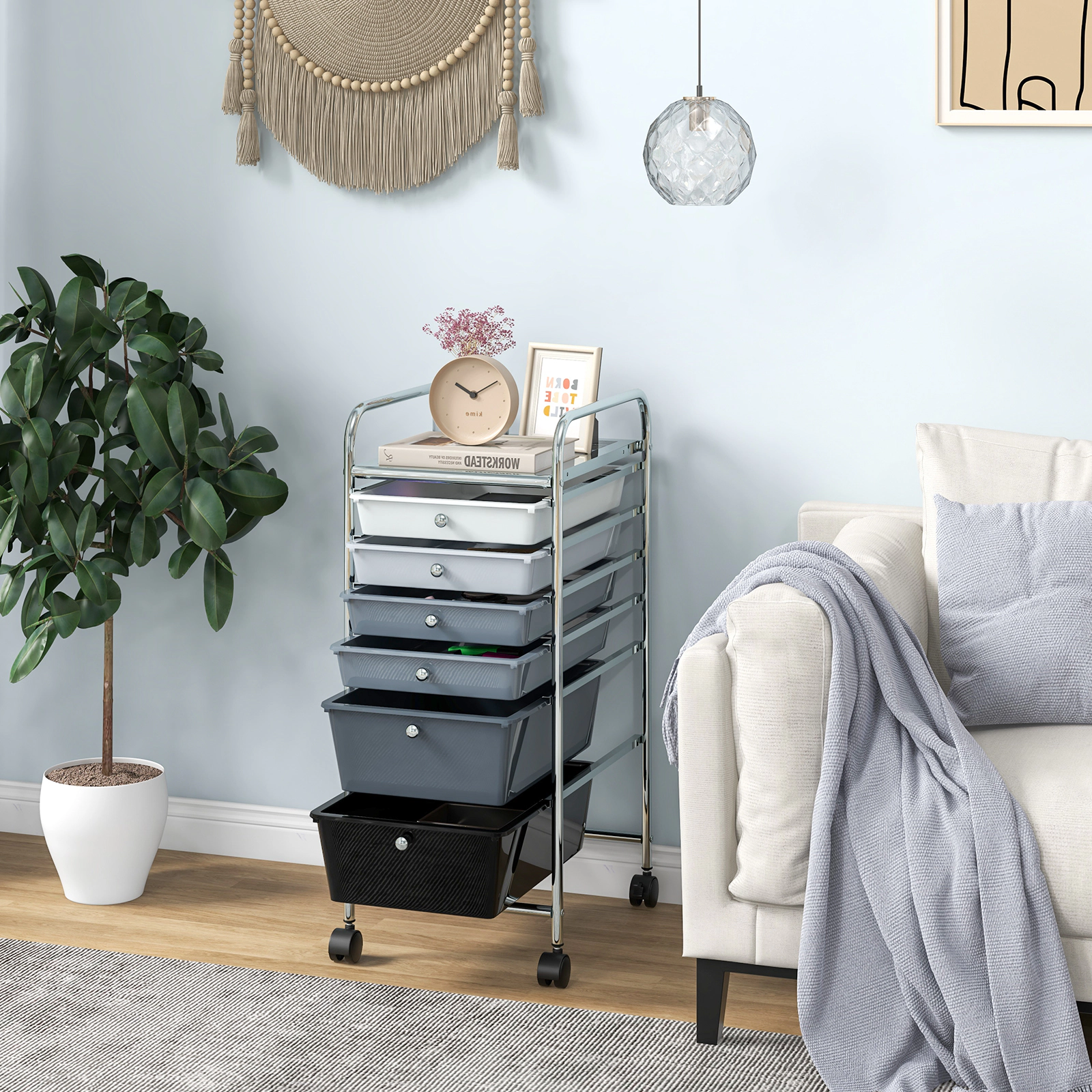 SUGIFT 6-Drawer Rolling Storage Cart Organizer with Steel Frame and Braked Wheels
