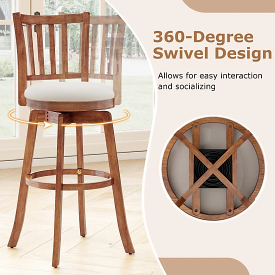 SUGIFT 360° Swivel Bar Stools Set of 4 Backrest & Upholstered Seat 350-lb Capacity 30.5-in Seat Height Driftwood +Sand