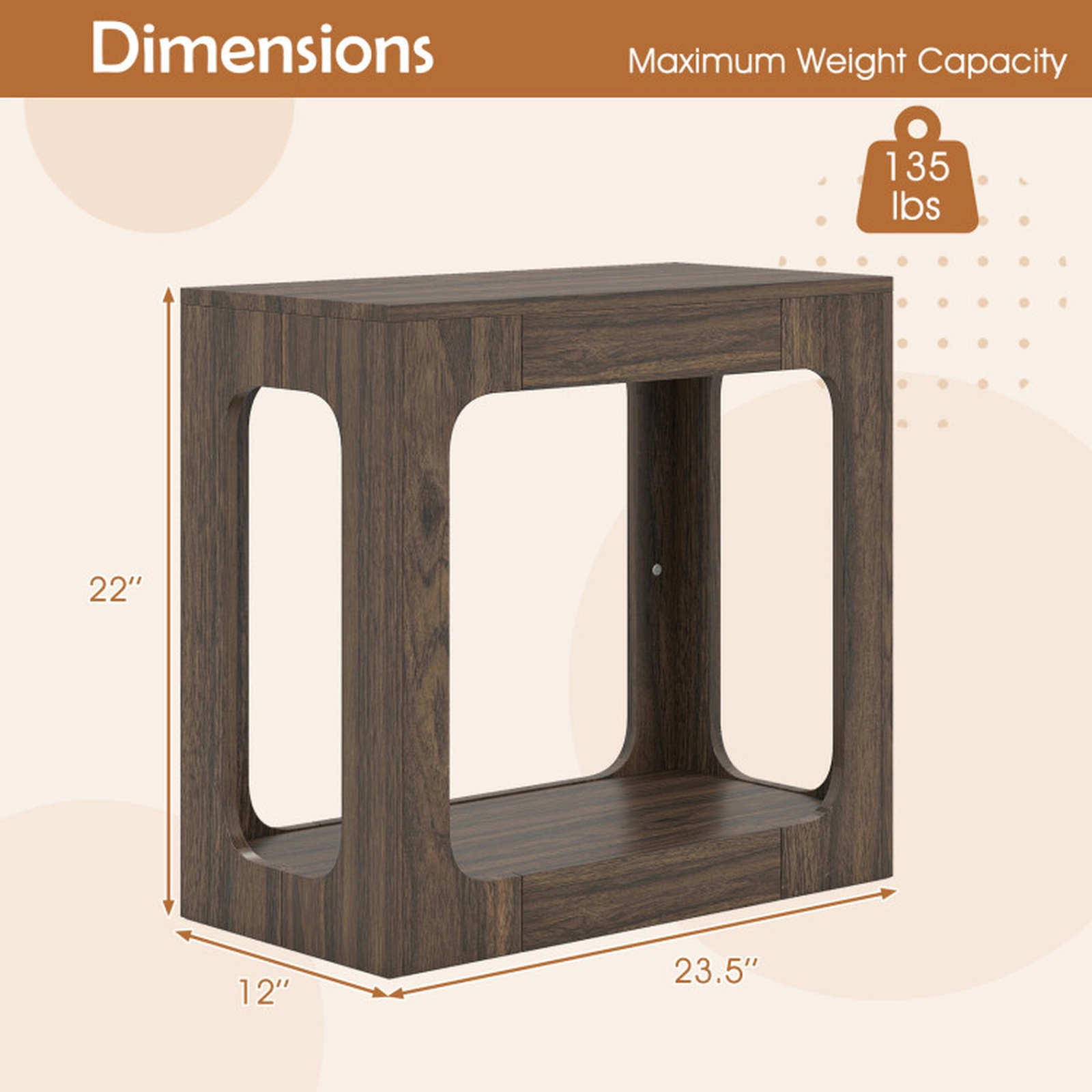 SUGIFT 23.5-Inch Narrow 2-Tier End Table with Open Shelf, Walnut Finish
