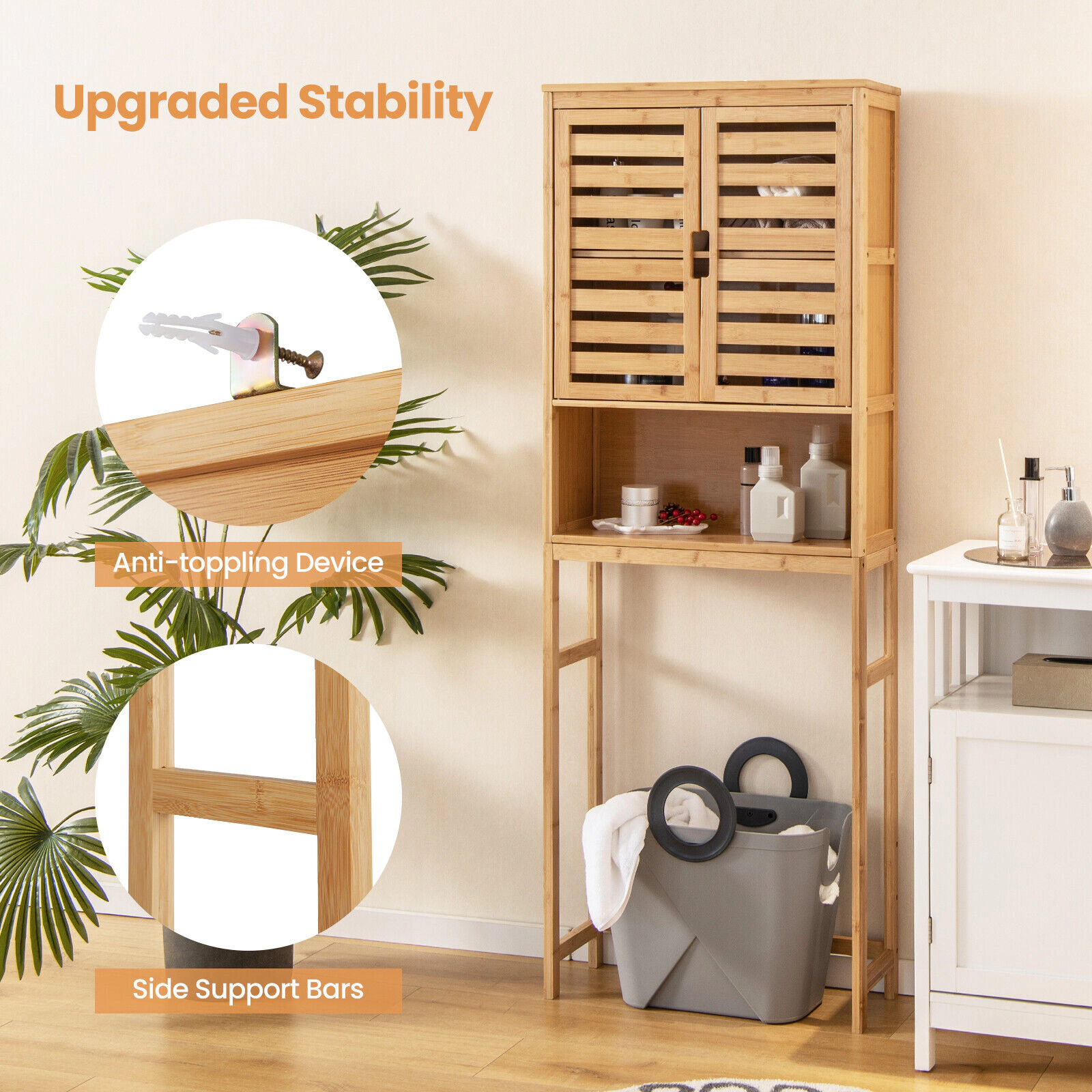 Slickblue Over The Toilet Bathroom Storage Cabinet with Adjustable Shelf and Doors