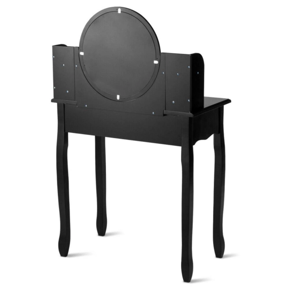 Hivvago Makeup Vanity Table Set Girls Dressing Table With Drawers Oval Mirror
