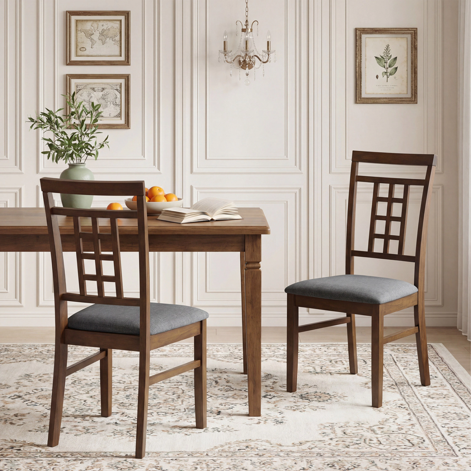 LJG Rubber Wood Dining Chairs Set of with Lattice Back