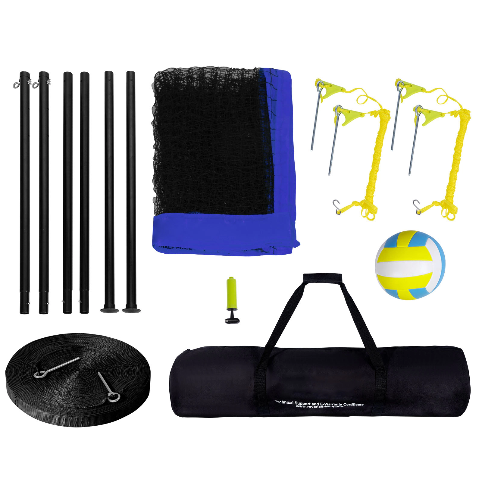 HONGGE Outdoor Portable Volleyball Net Set, Steel Poles, Adjustable 7.4-8 ft Official Height, with Ball, Pump & Bag