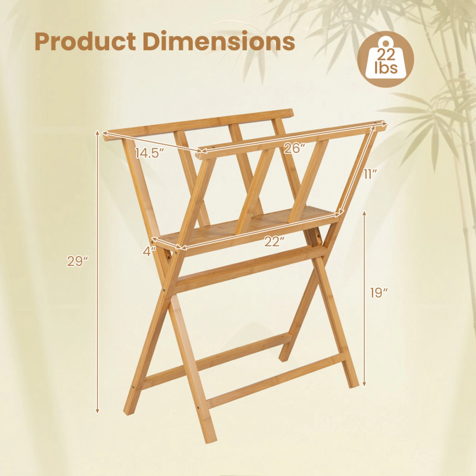 SUGIFT Natural 26 Inch Canvas Storage and Display Bamboo Art Print Rack